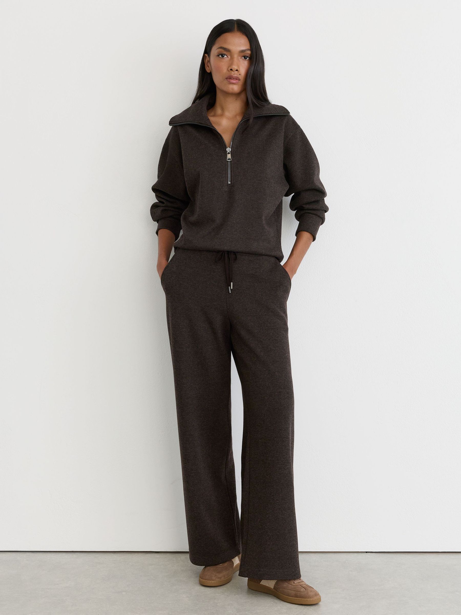 Herringbone Half-Zip Sweatshirt in Dark Brown - Image 3 of 6