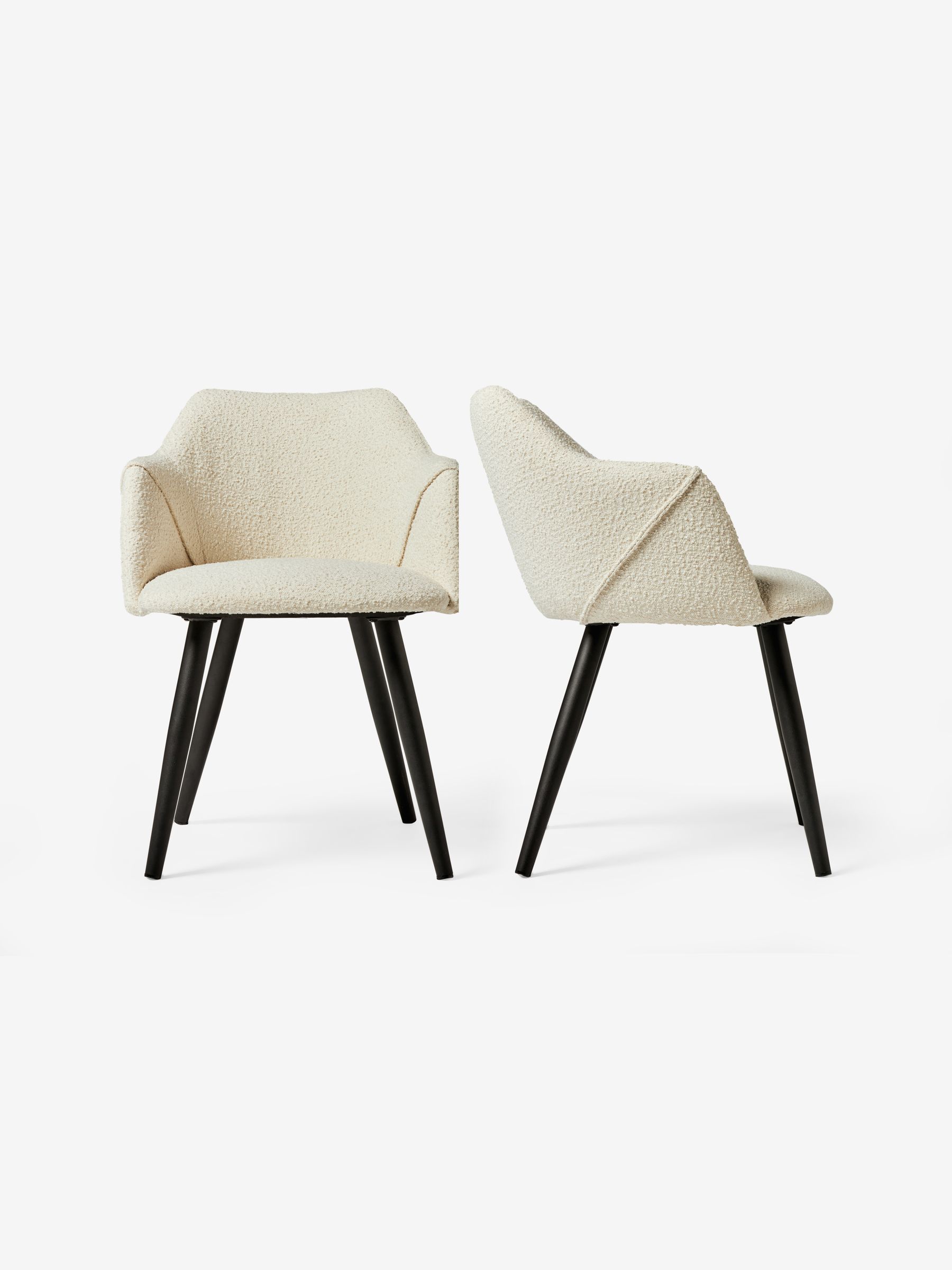 Set of 2 Lule Arm Dining Chairs in White Boucle and Black Legs - Image 3 of 3