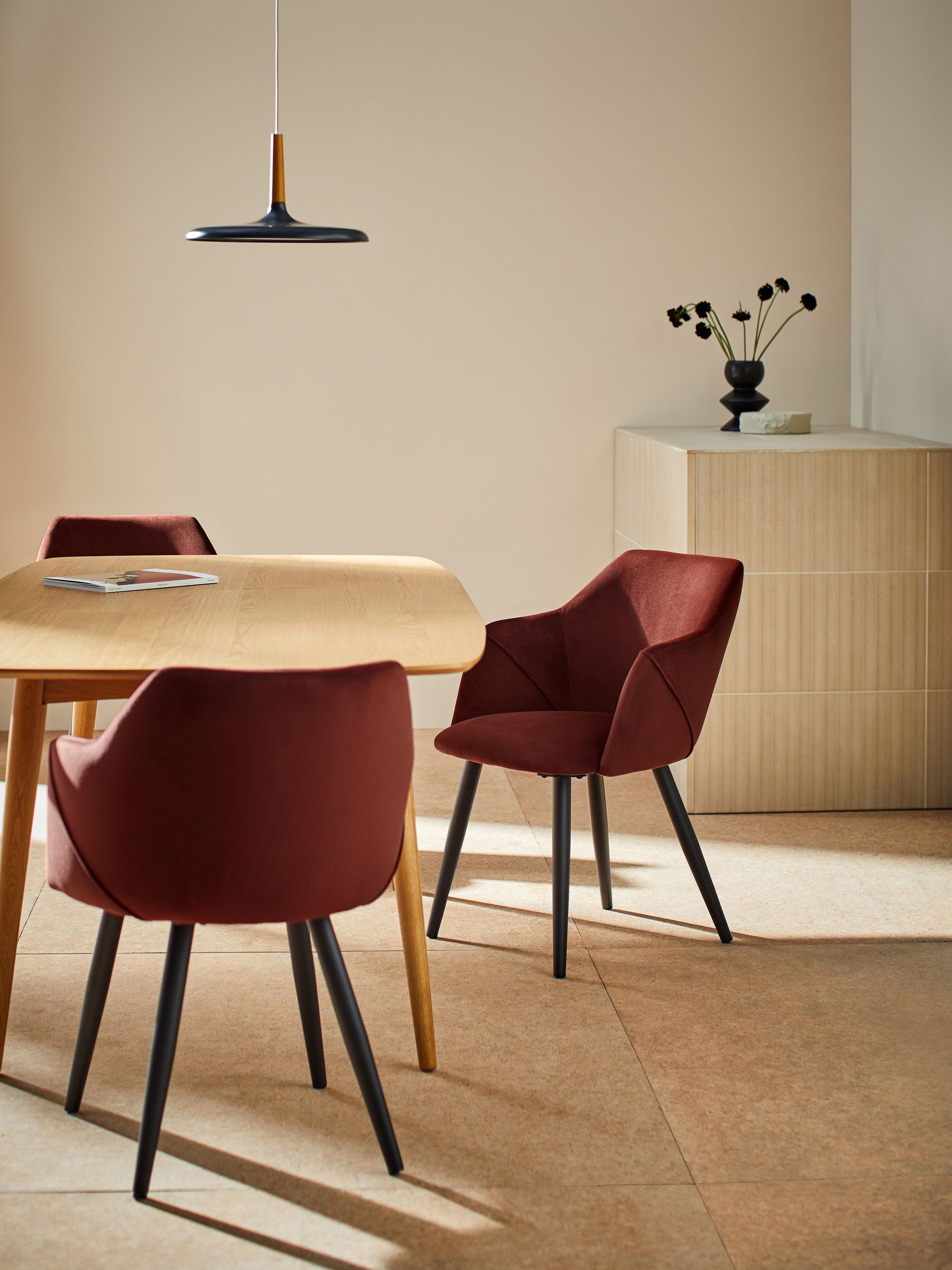 Set of 2 Lule Arm Dining Chairs in Rust Red Velvet and Black Legs - Image 1 of 3