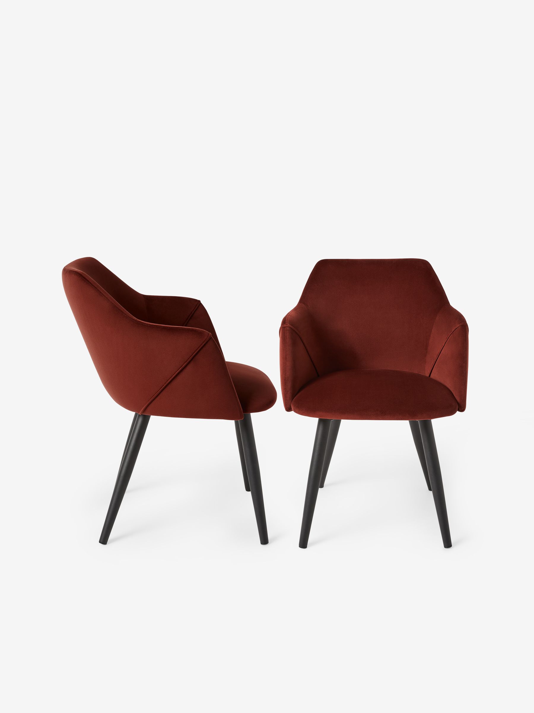 Set of 2 Lule Arm Dining Chairs in Rust Red Velvet and Black Legs - Image 2 of 3