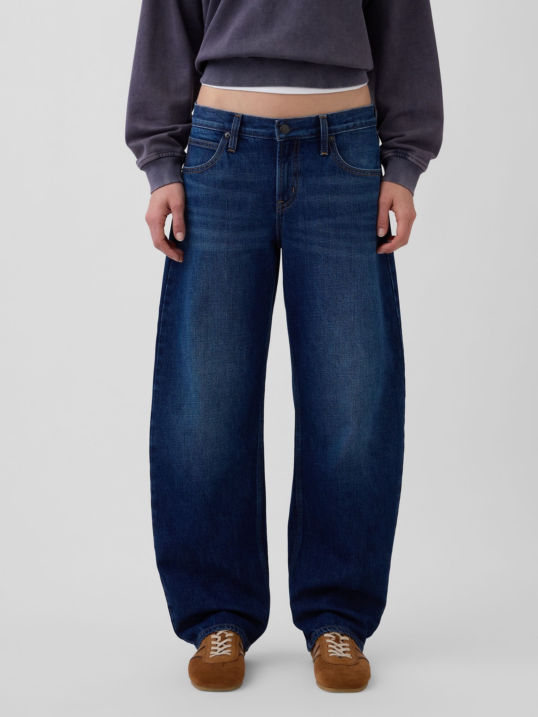 Dark Wash Low Rise Barrel Jeans - Image 1 of 5