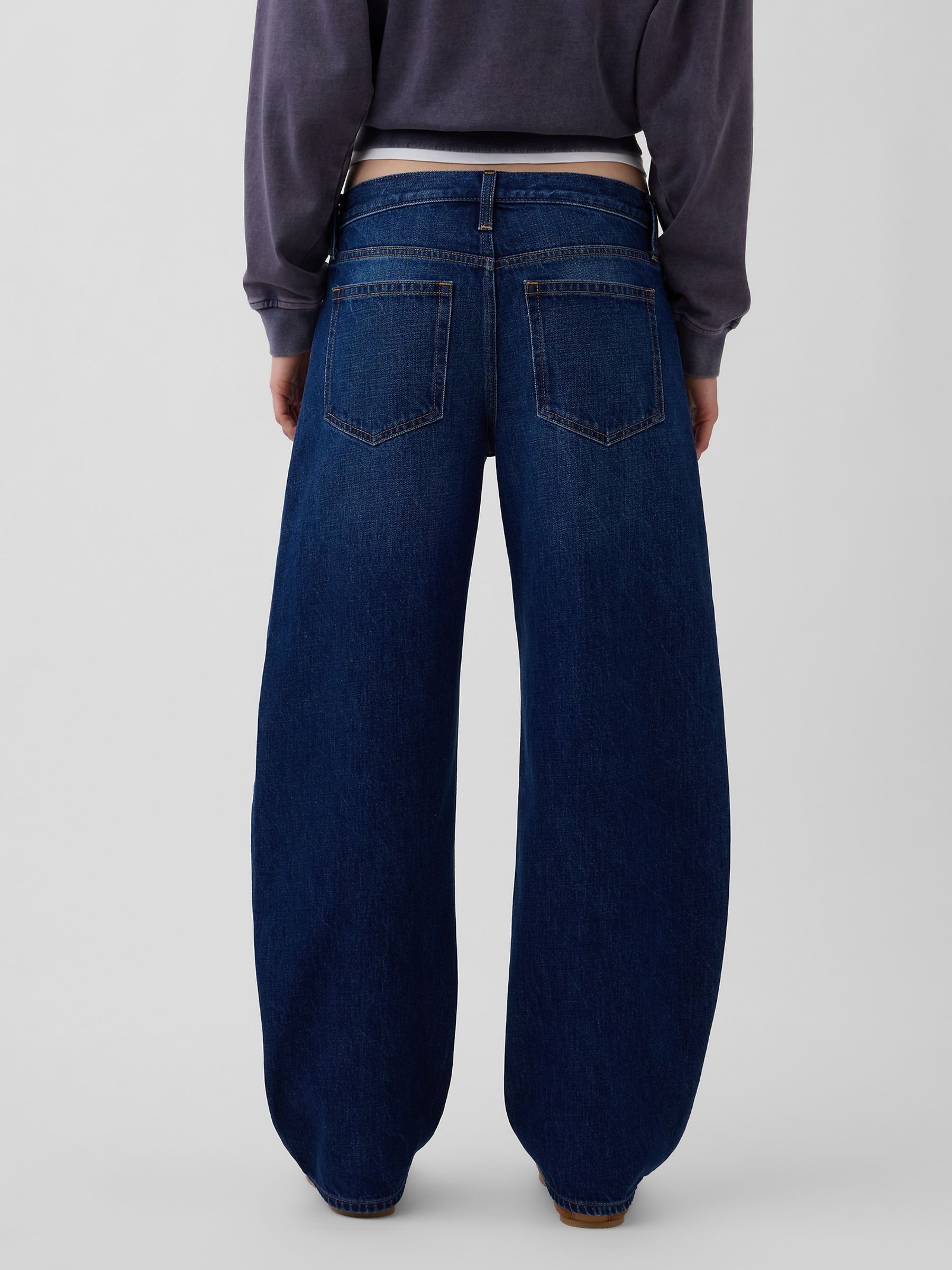 Dark Wash Low Rise Barrel Jeans - Image 2 of 5