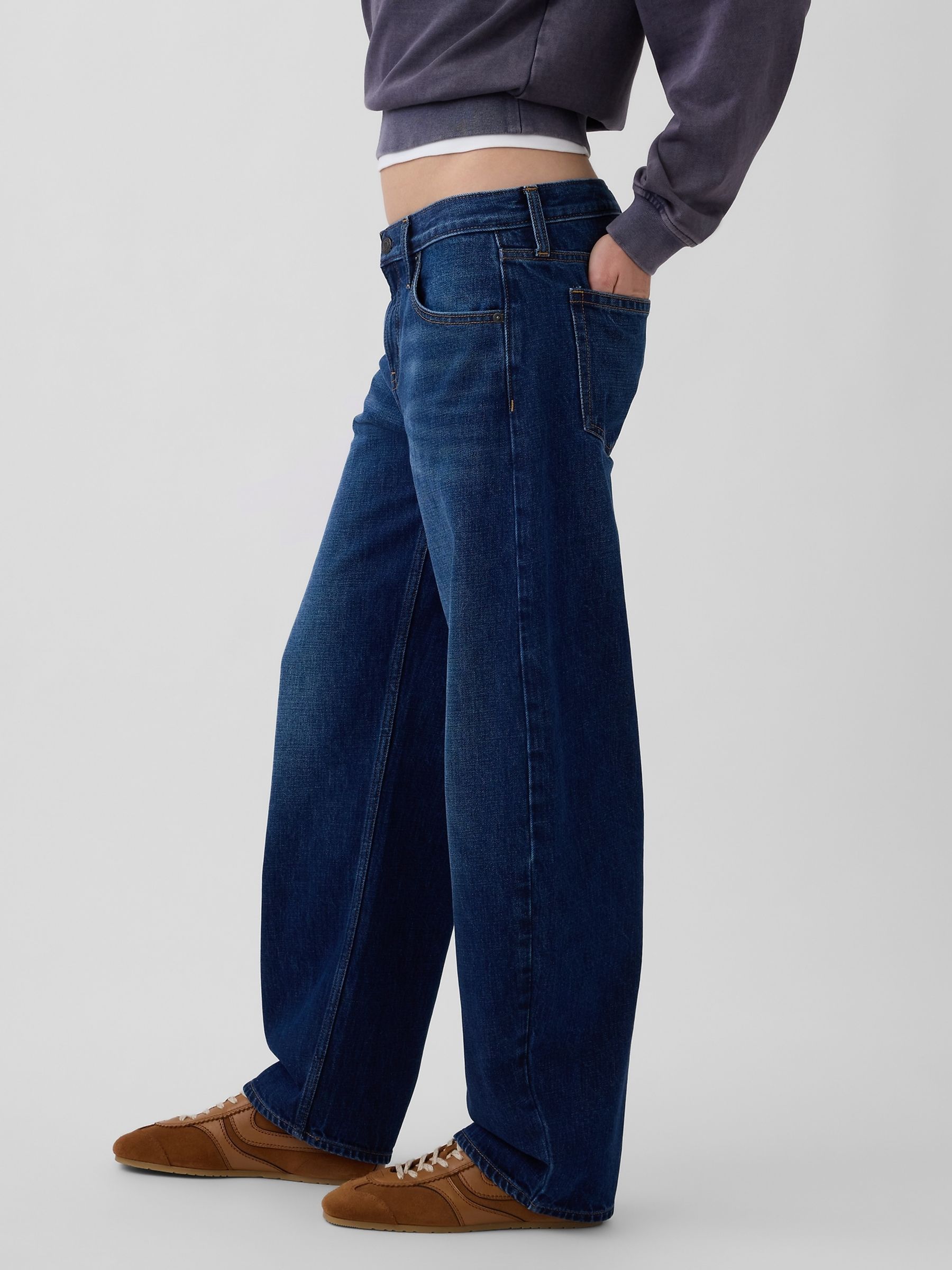 Dark Wash Low Rise Barrel Jeans - Image 3 of 5