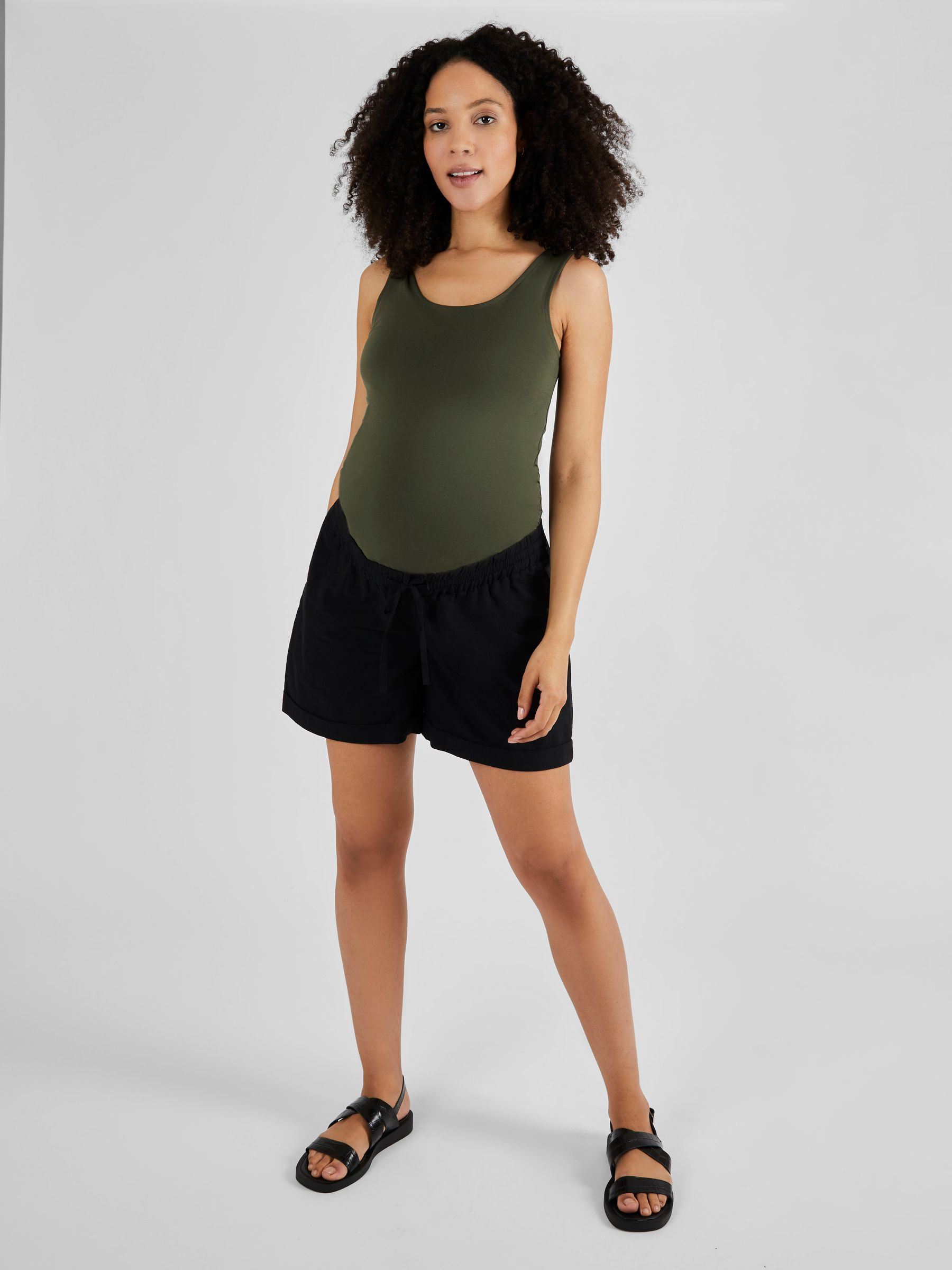 Linen Blend Maternity Shorts in Black - Image 3 of 4