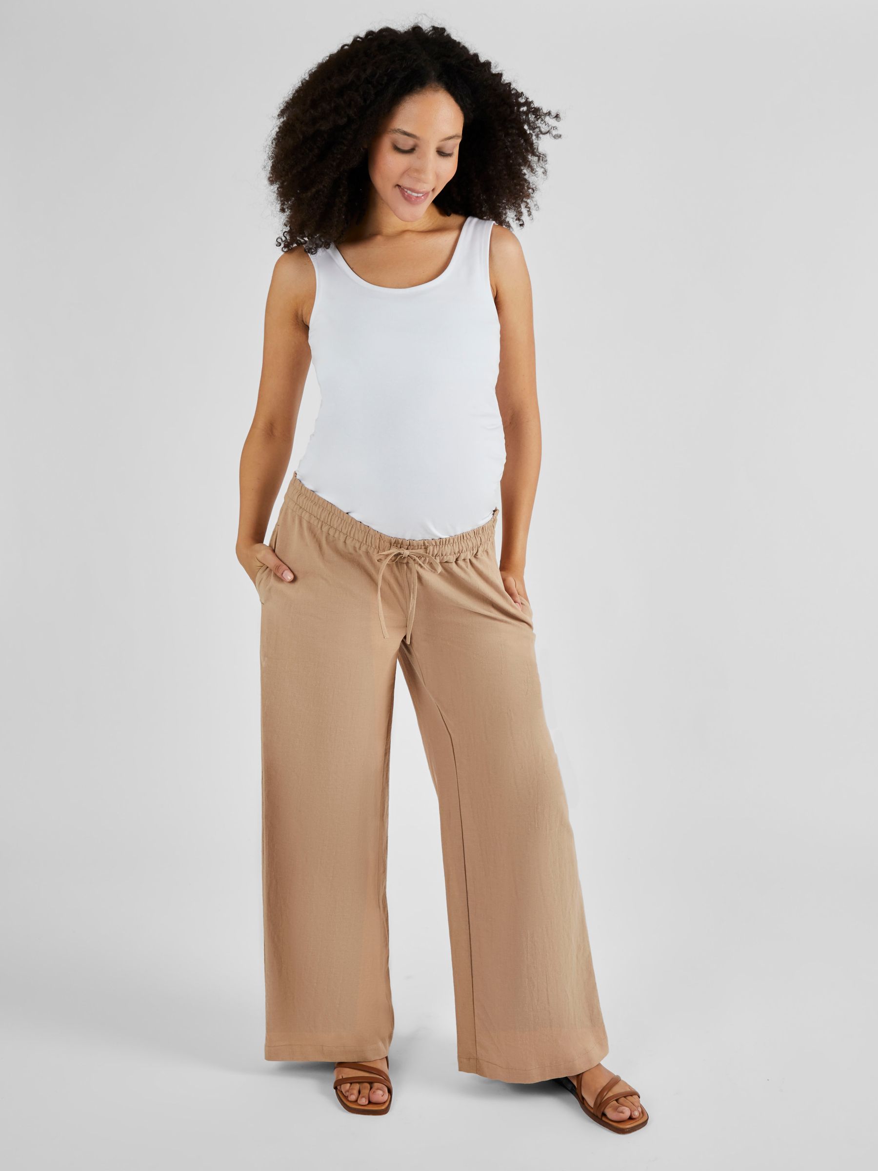 Natural Linen Blend Maternity Trousers - Image 3 of 4