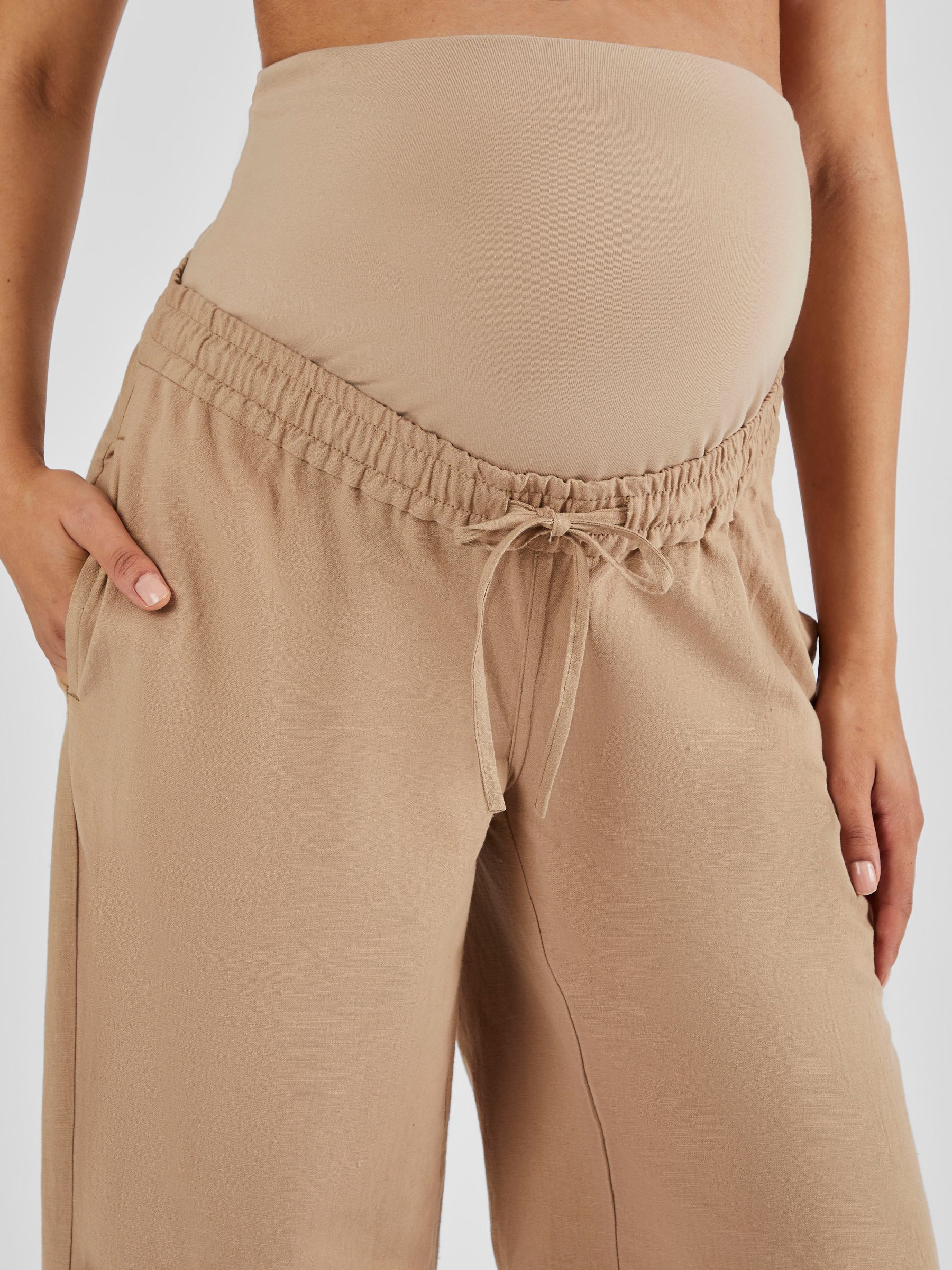Natural Linen Blend Maternity Trousers - Image 4 of 4