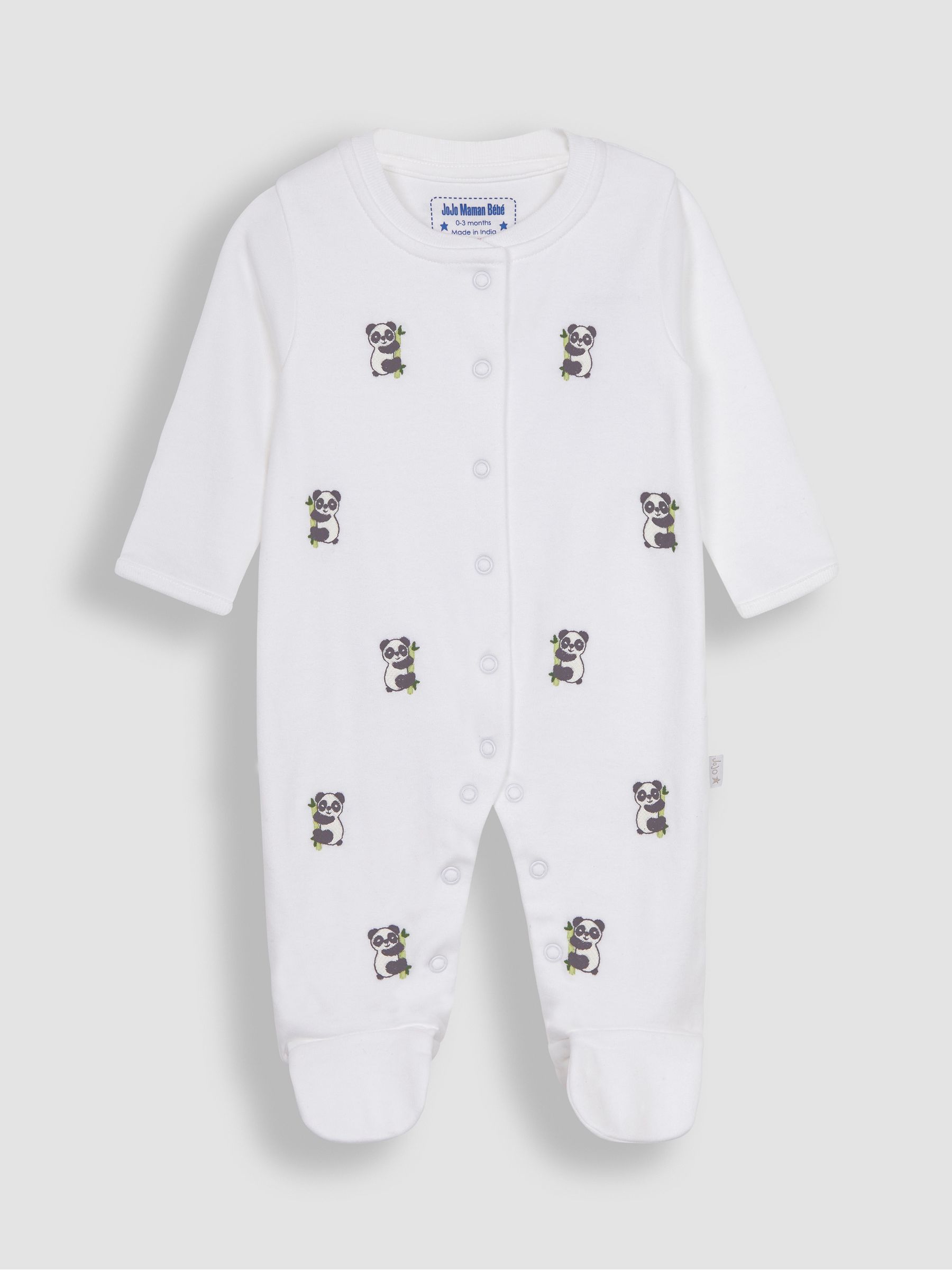 White Panda Embroidered Cotton Baby Sleepsuit - Image 1 of 2