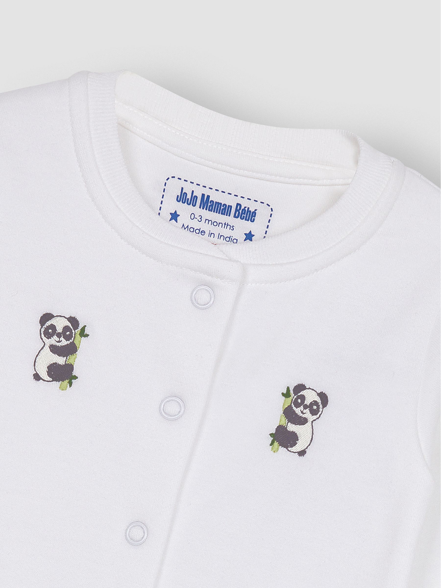 White Panda Embroidered Cotton Baby Sleepsuit - Image 2 of 2