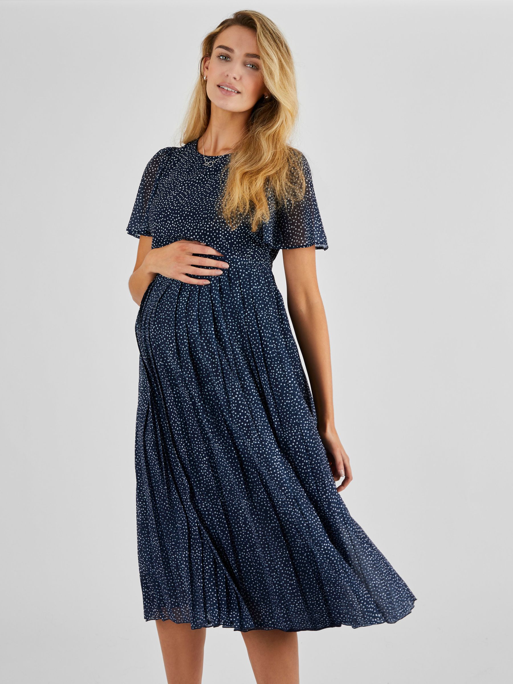 Spot Maternity & Nursing Midi Dress in Navy - Image 2 of 5
