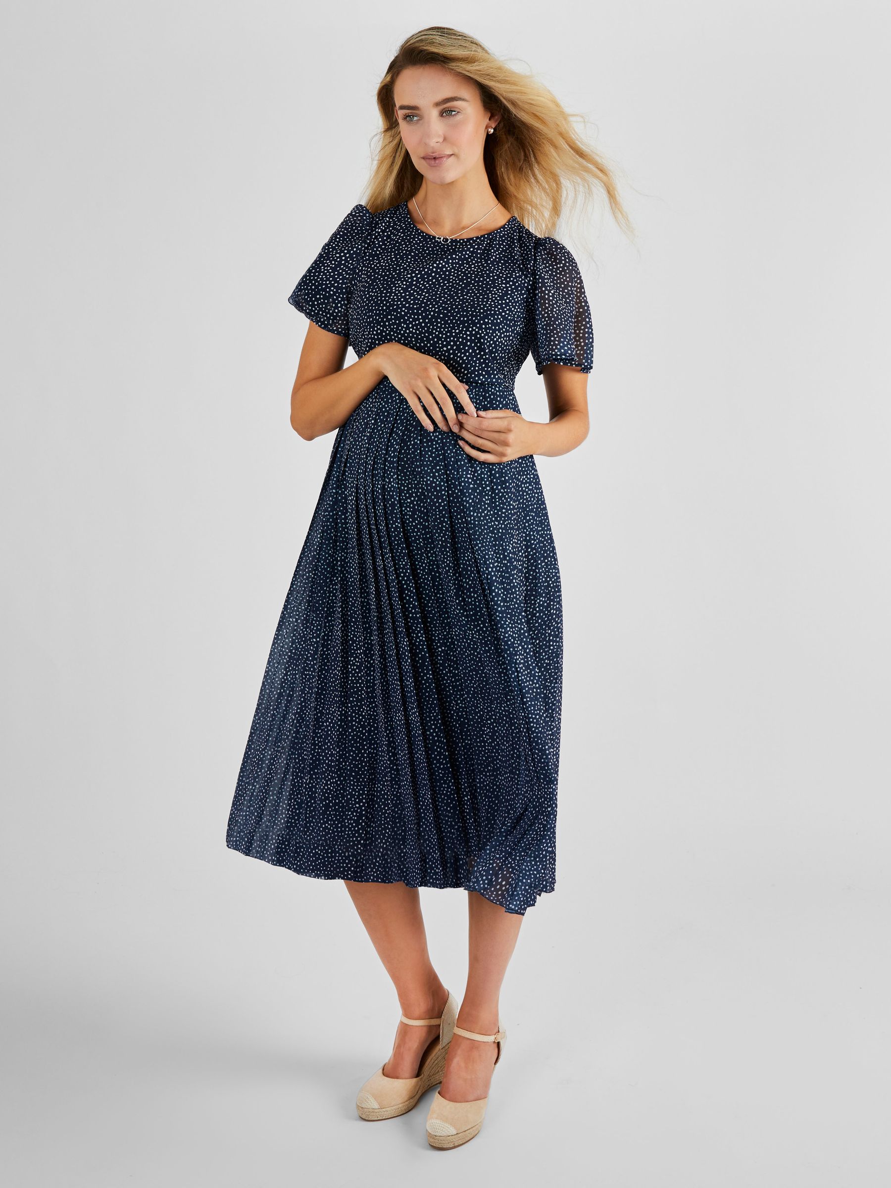 Spot Maternity & Nursing Midi Dress in Navy - Image 3 of 5