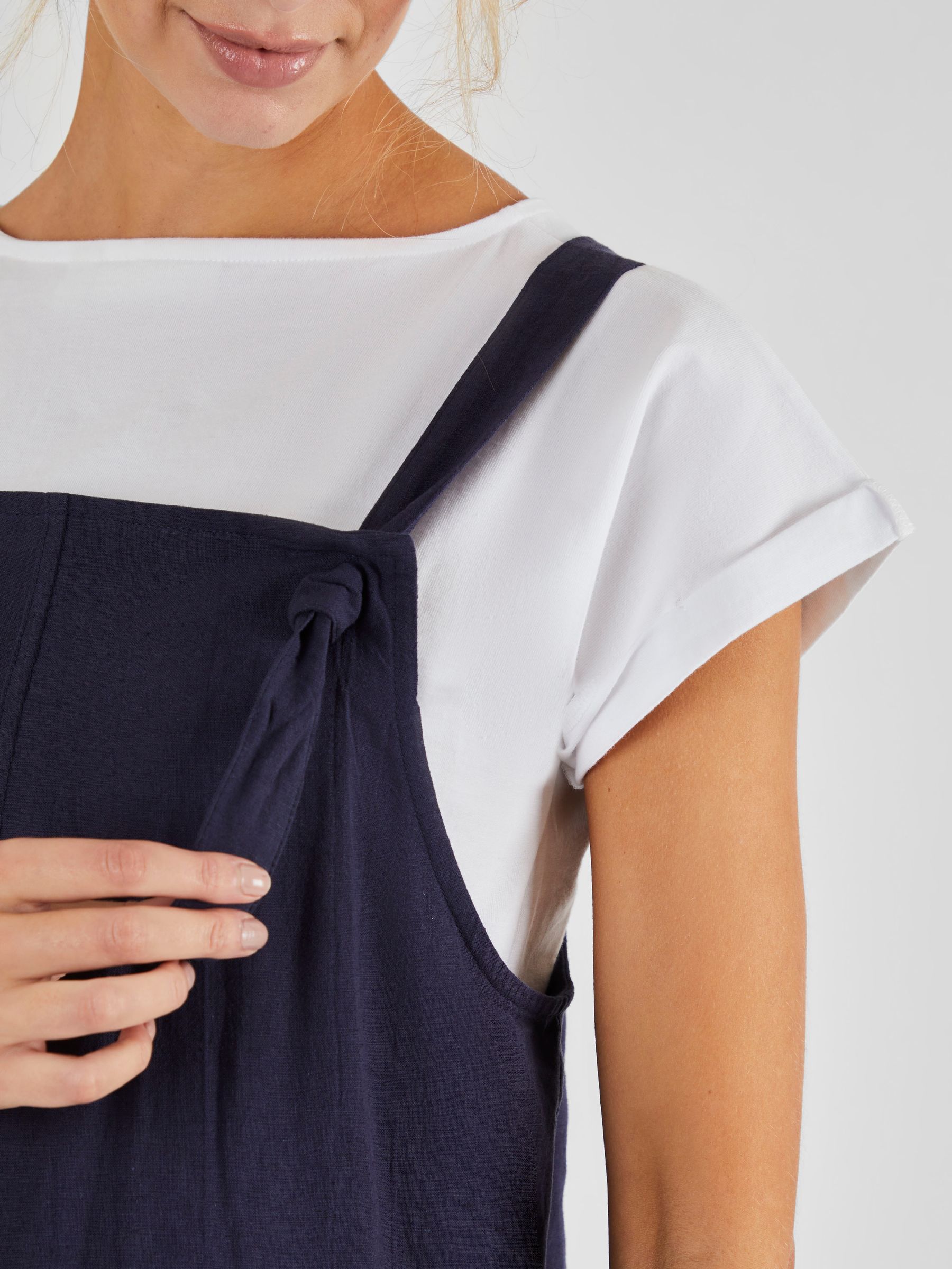 Navy Blue Short Maternity Linen Blend Dungarees - Image 4 of 4