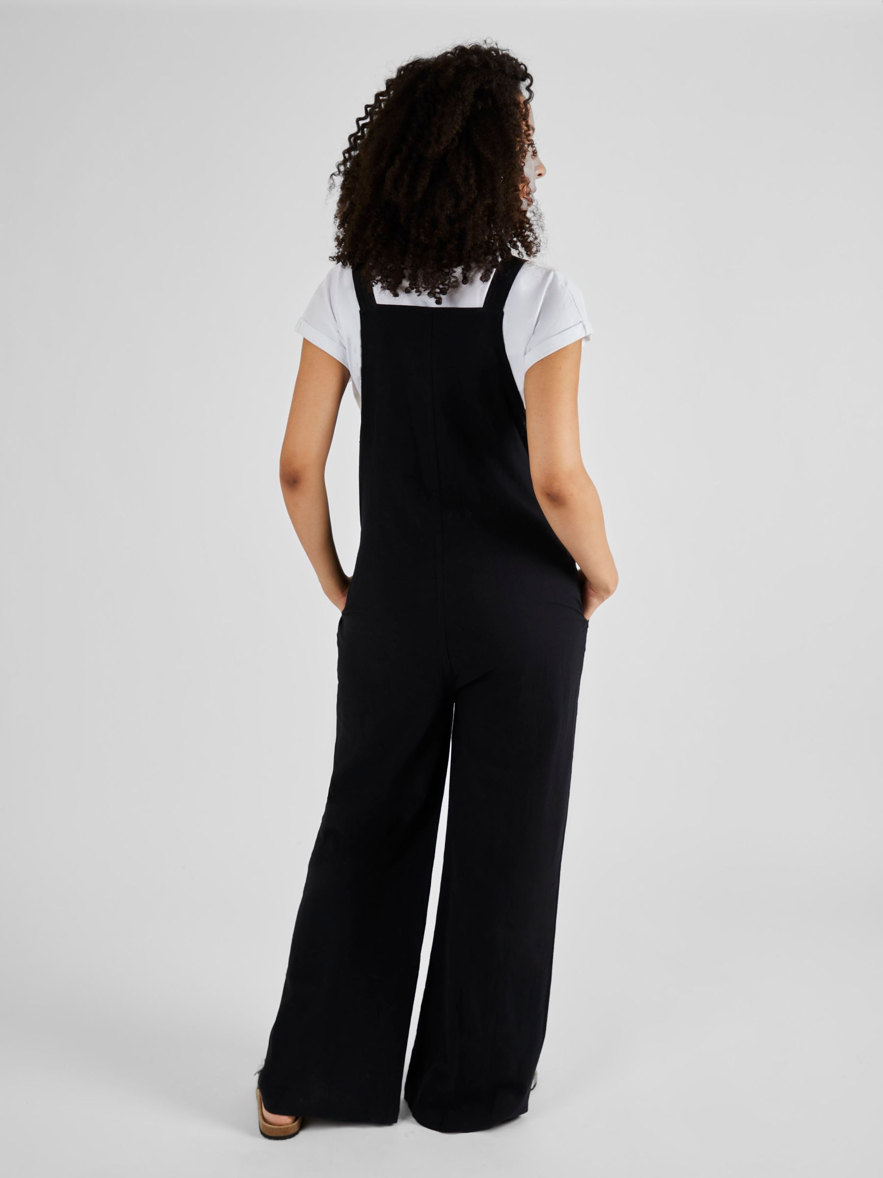 Black Wide Leg Maternity Linen Dungaree - Image 3 of 5