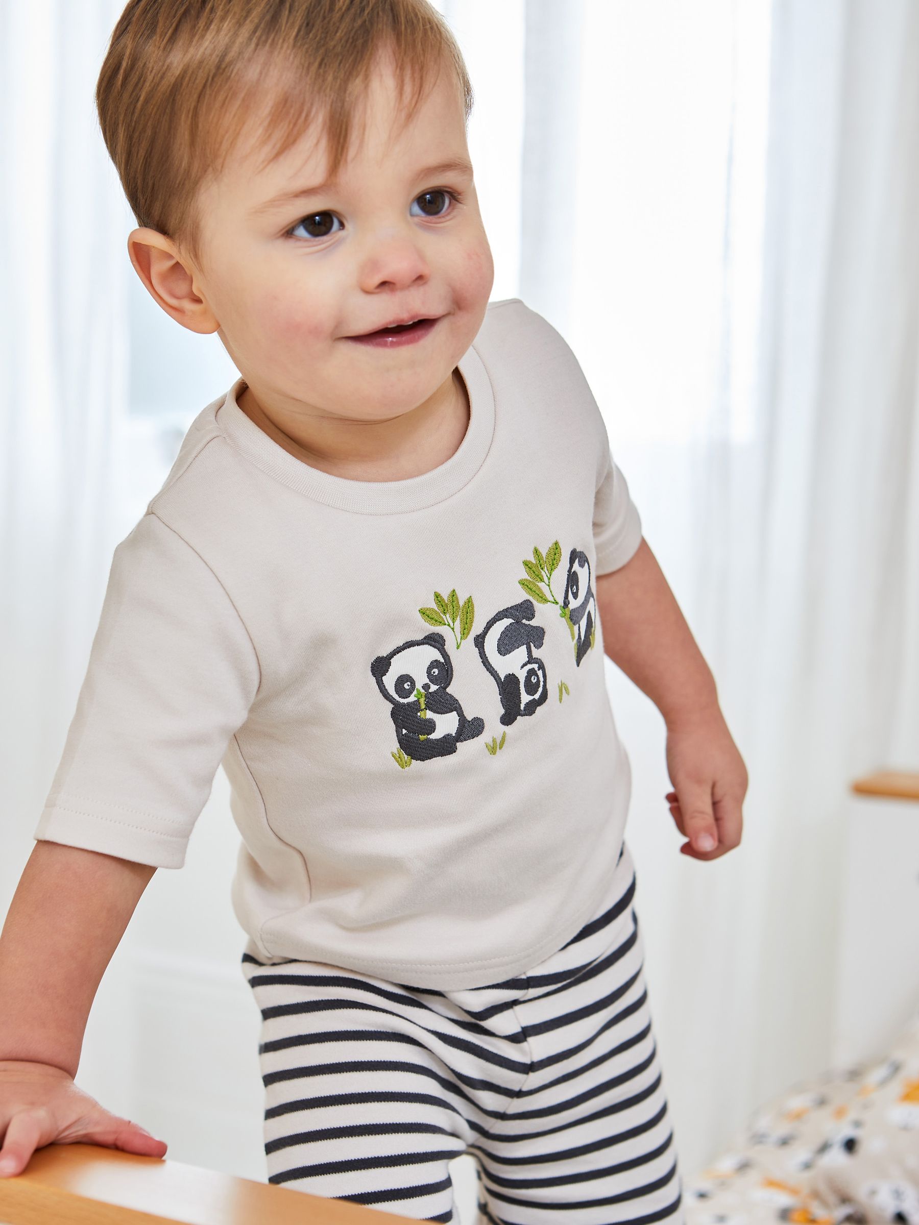 Panda Appliqué Jersey Pyjamas in Ecru - Image 2 of 6