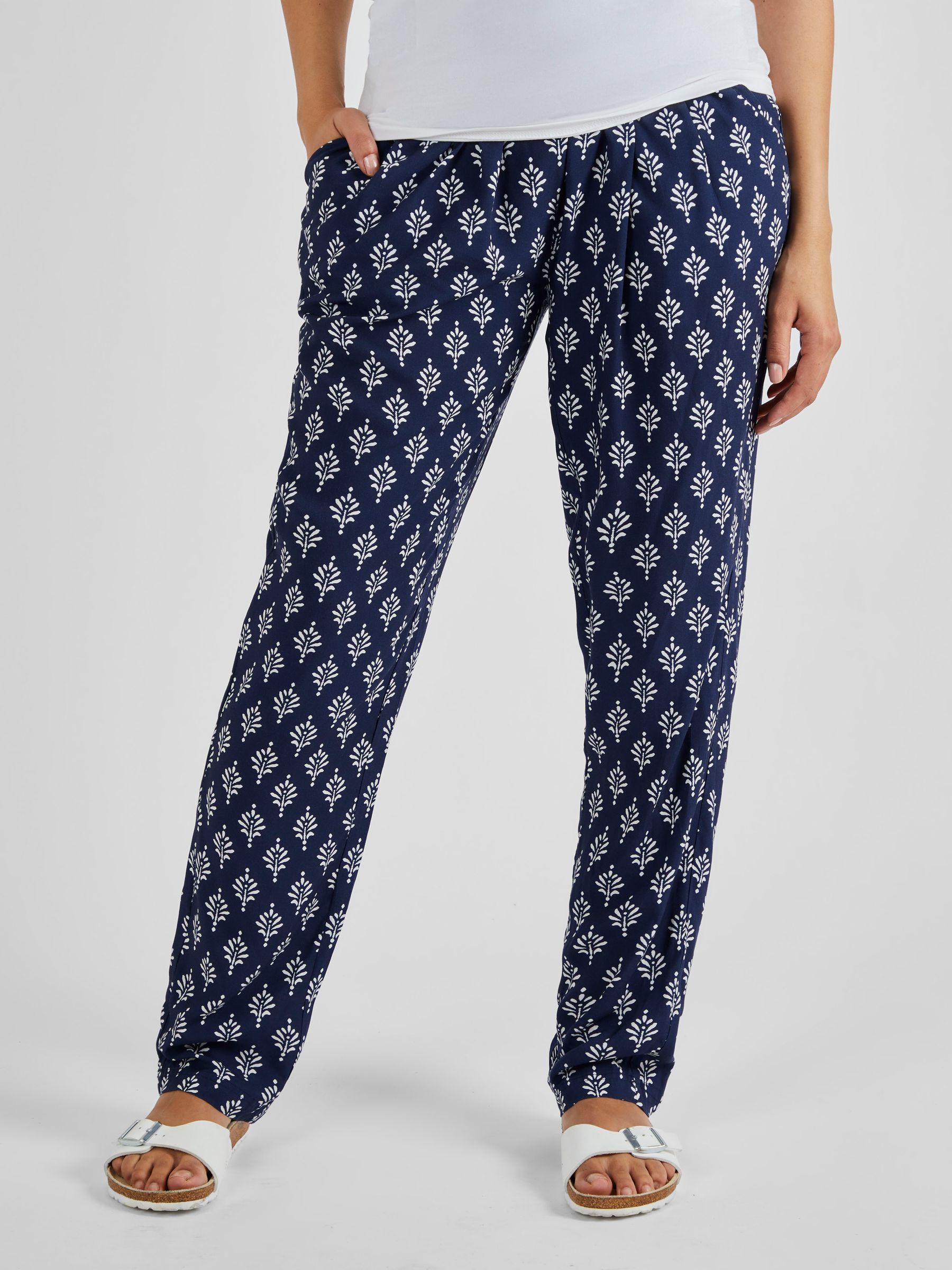 Batik Printed Maternity Trousers in Navy - Image 1 of 5
