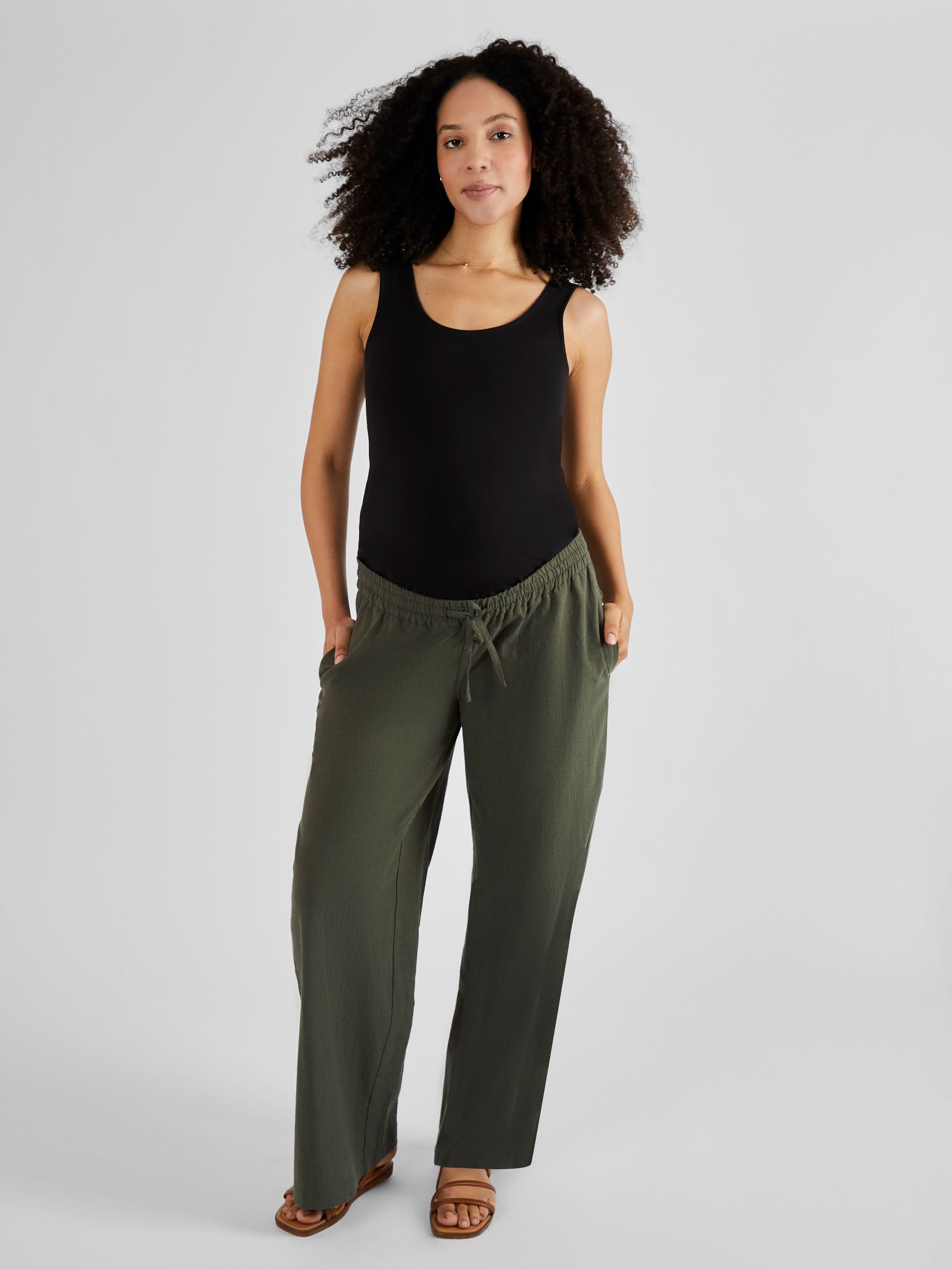 Khaki Green Linen Blend Maternity Trousers - Image 2 of 4