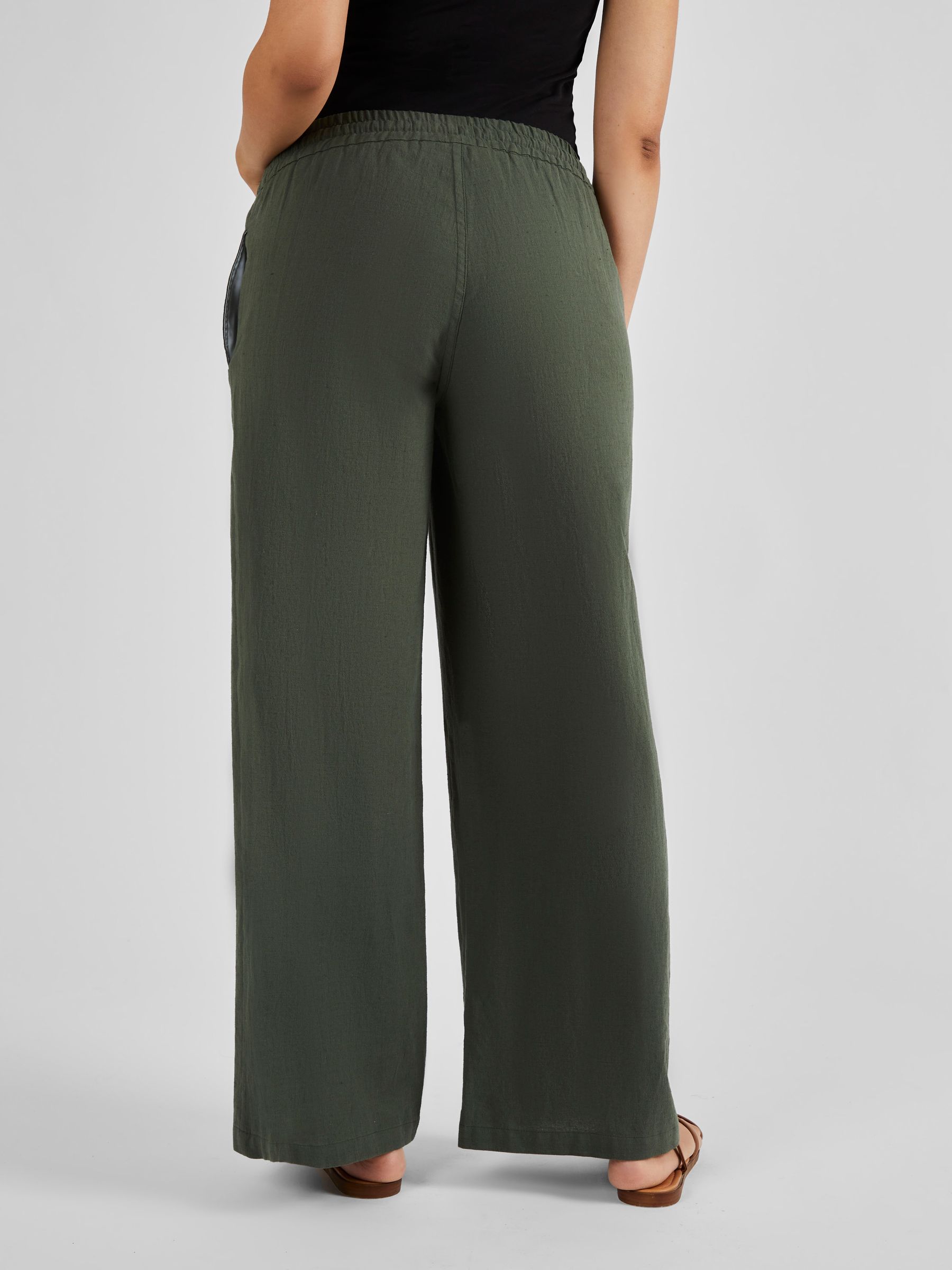 Khaki Green Linen Blend Maternity Trousers - Image 3 of 4