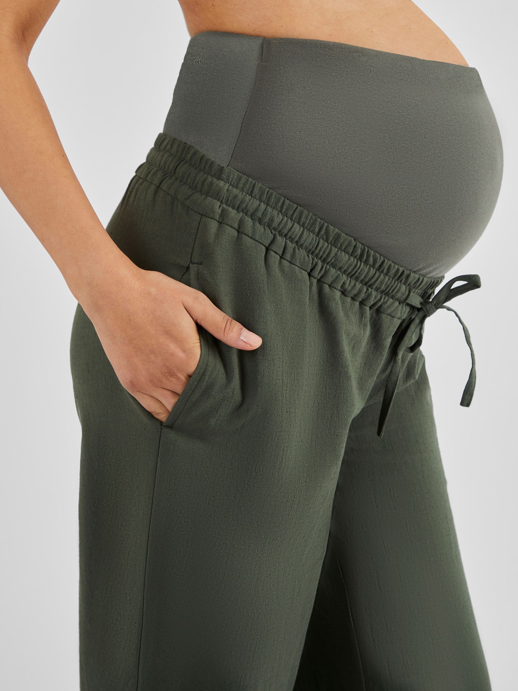 Khaki Green Linen Blend Maternity Trousers - Image 4 of 4