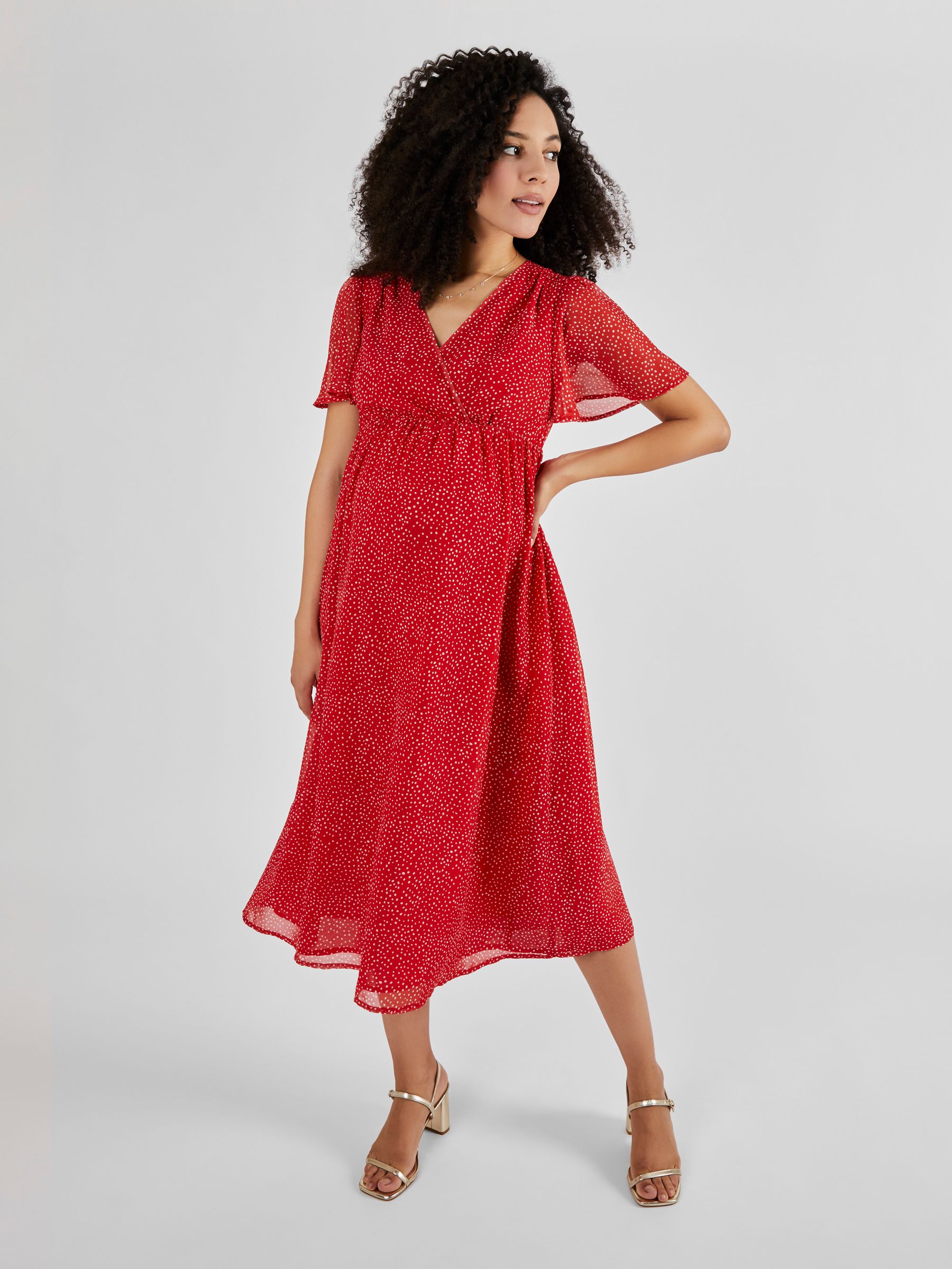 Spot Maternity Wrap Midi Dress in Red - Image 1 of 5