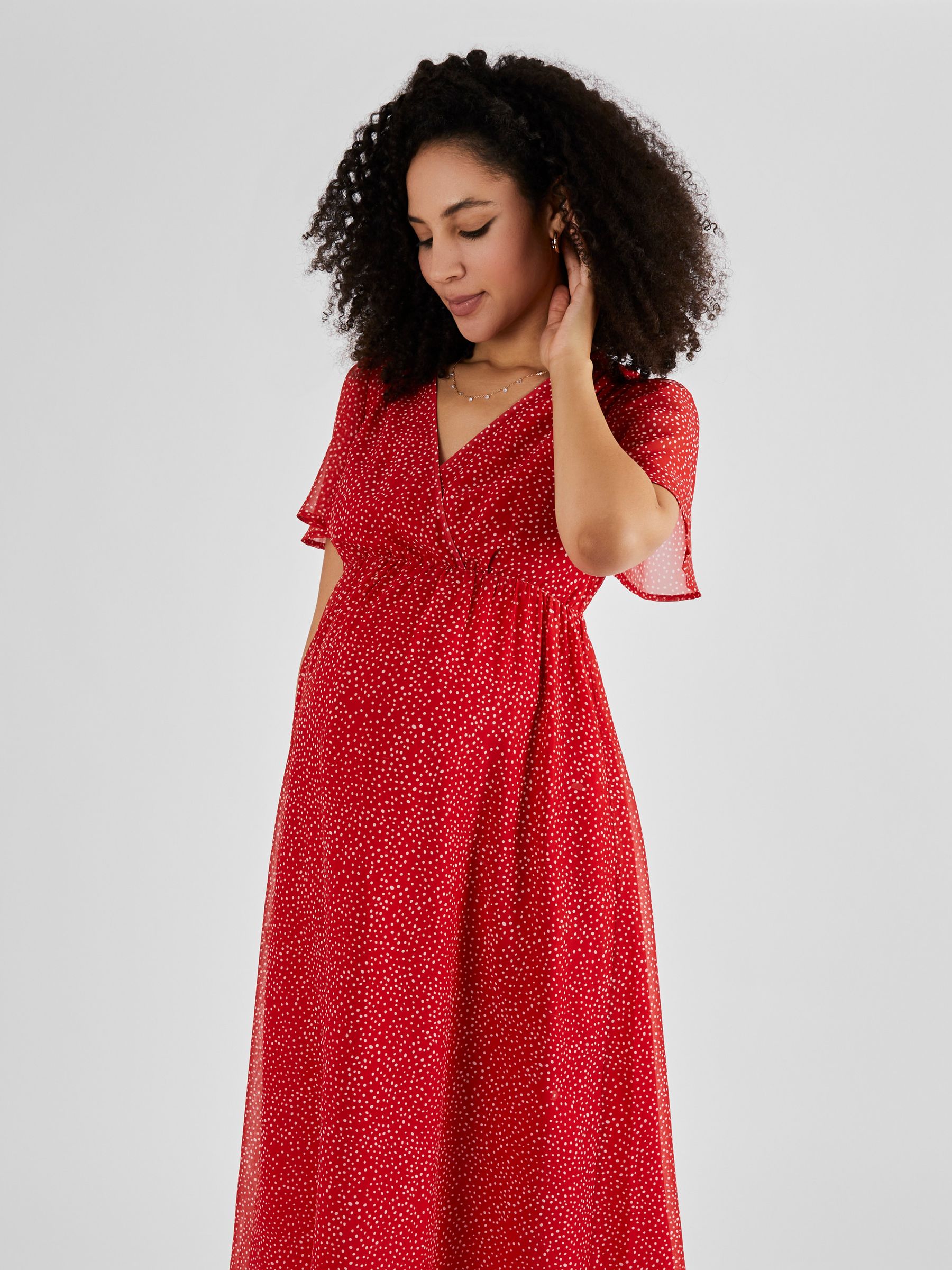Spot Maternity Wrap Midi Dress in Red - Image 3 of 5