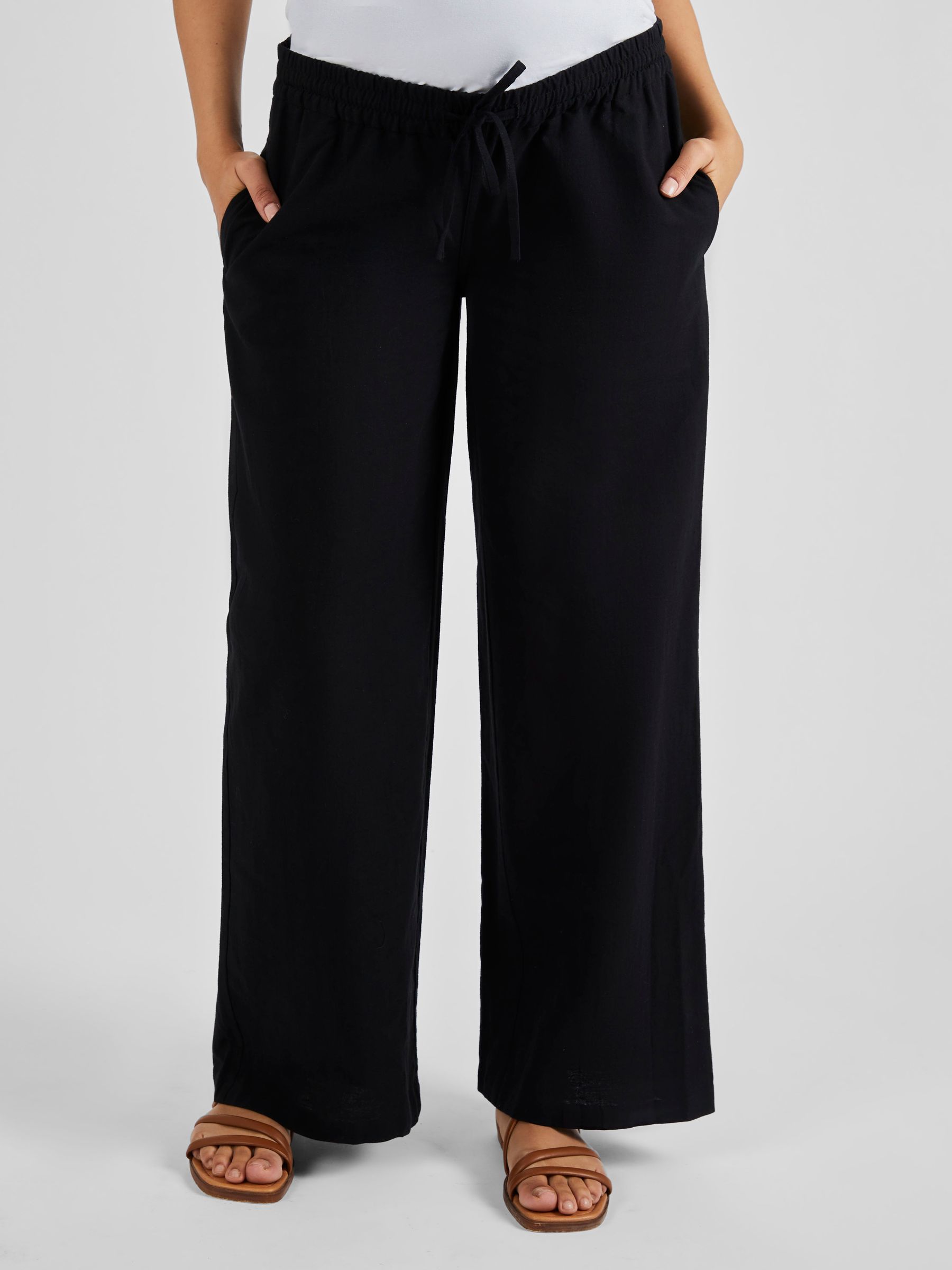 Black Linen Blend Maternity Trousers - Image 1 of 5
