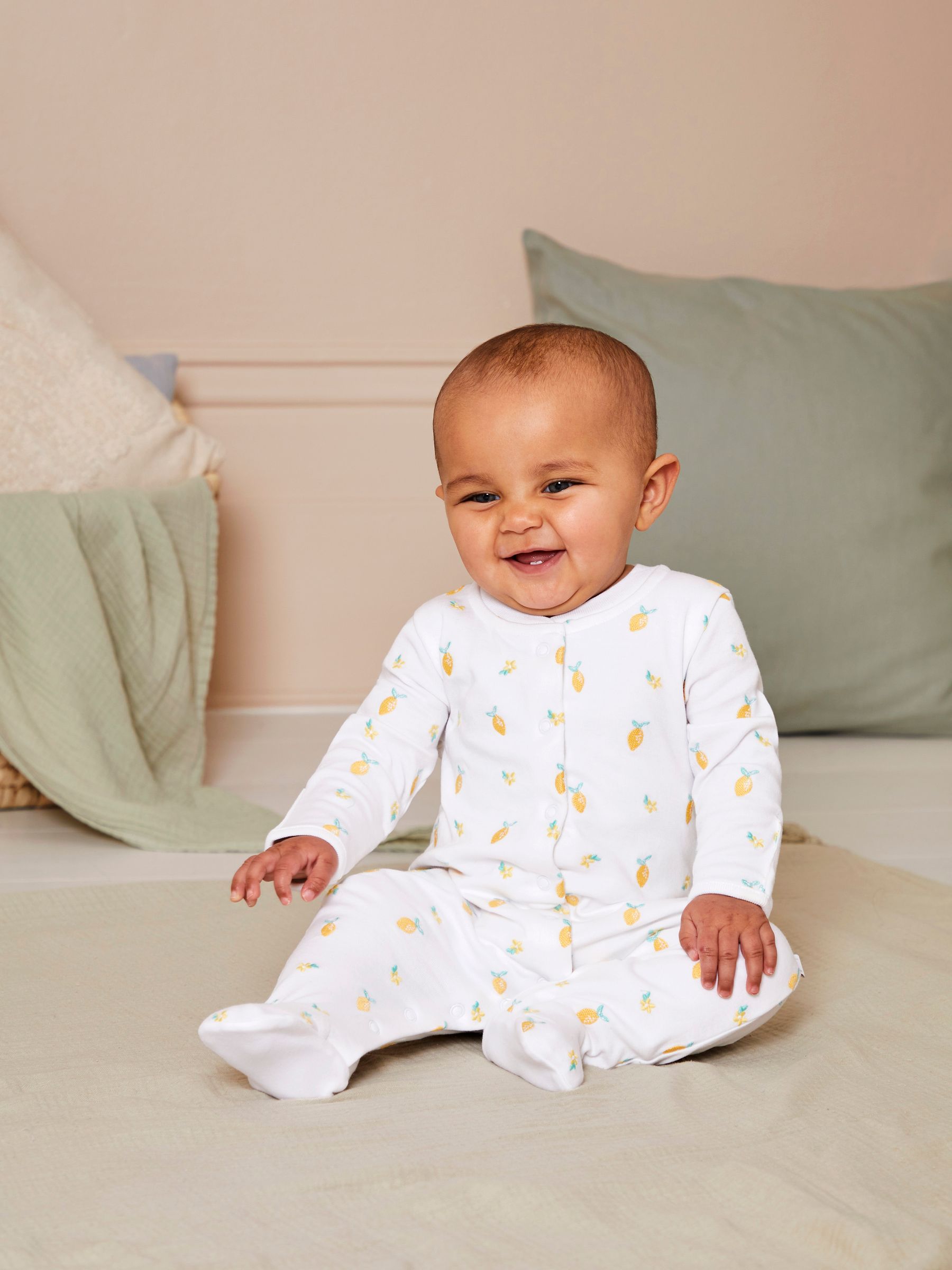 White Lemon Embroidered Cotton Baby Sleepsuit - Image 2 of 7