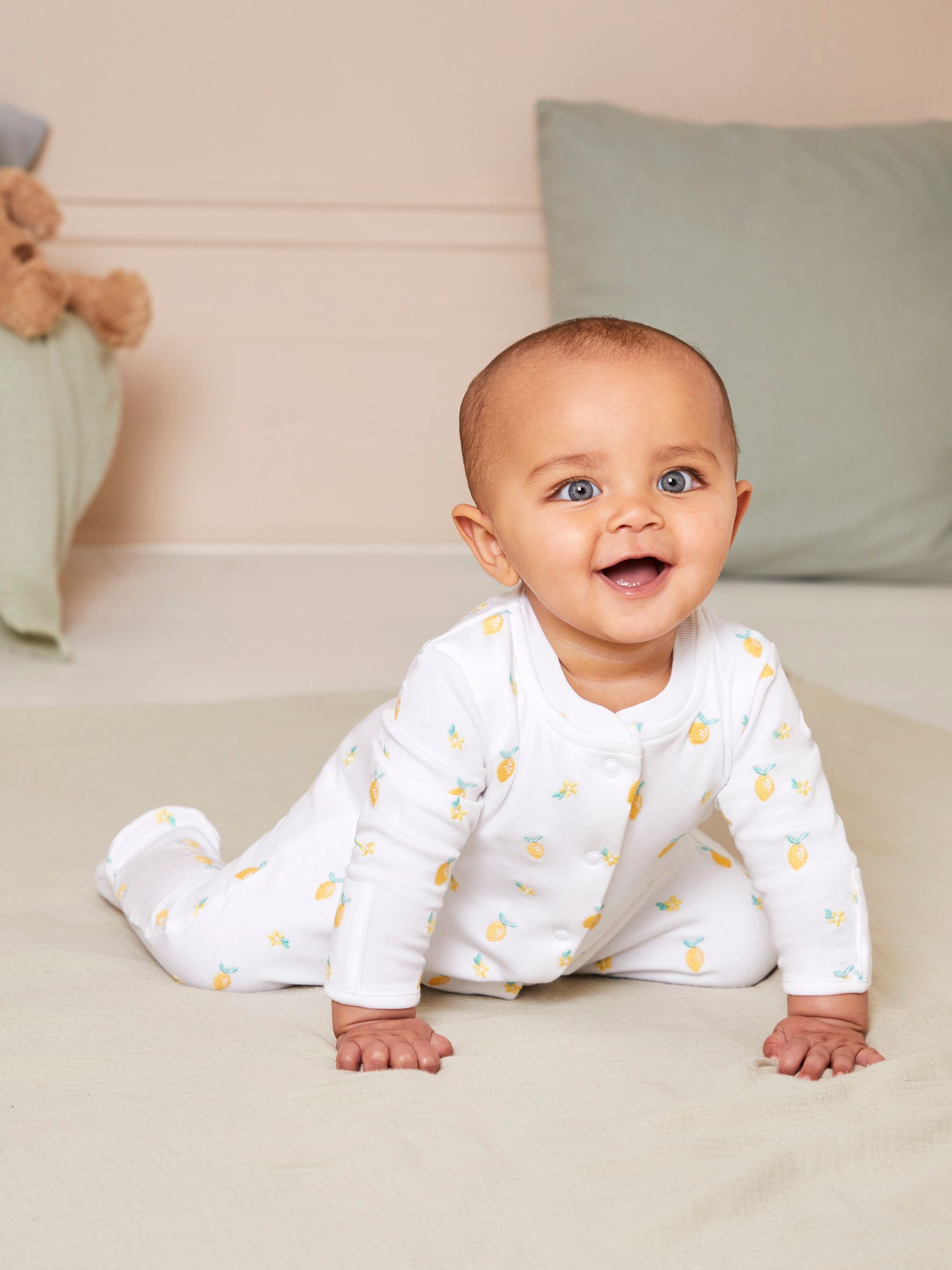 White Lemon Embroidered Cotton Baby Sleepsuit - Image 3 of 7