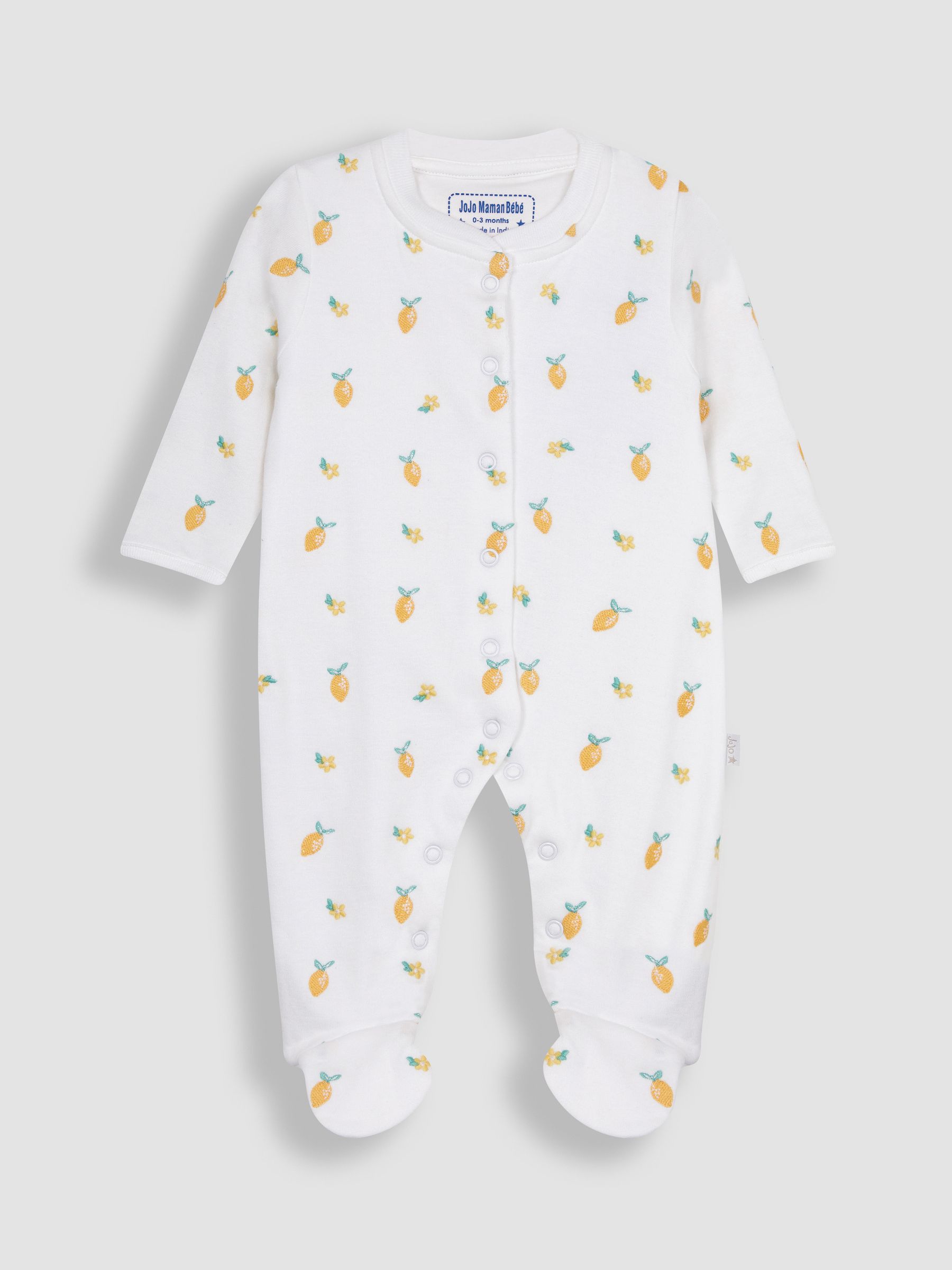 White Lemon Embroidered Cotton Baby Sleepsuit - Image 5 of 7