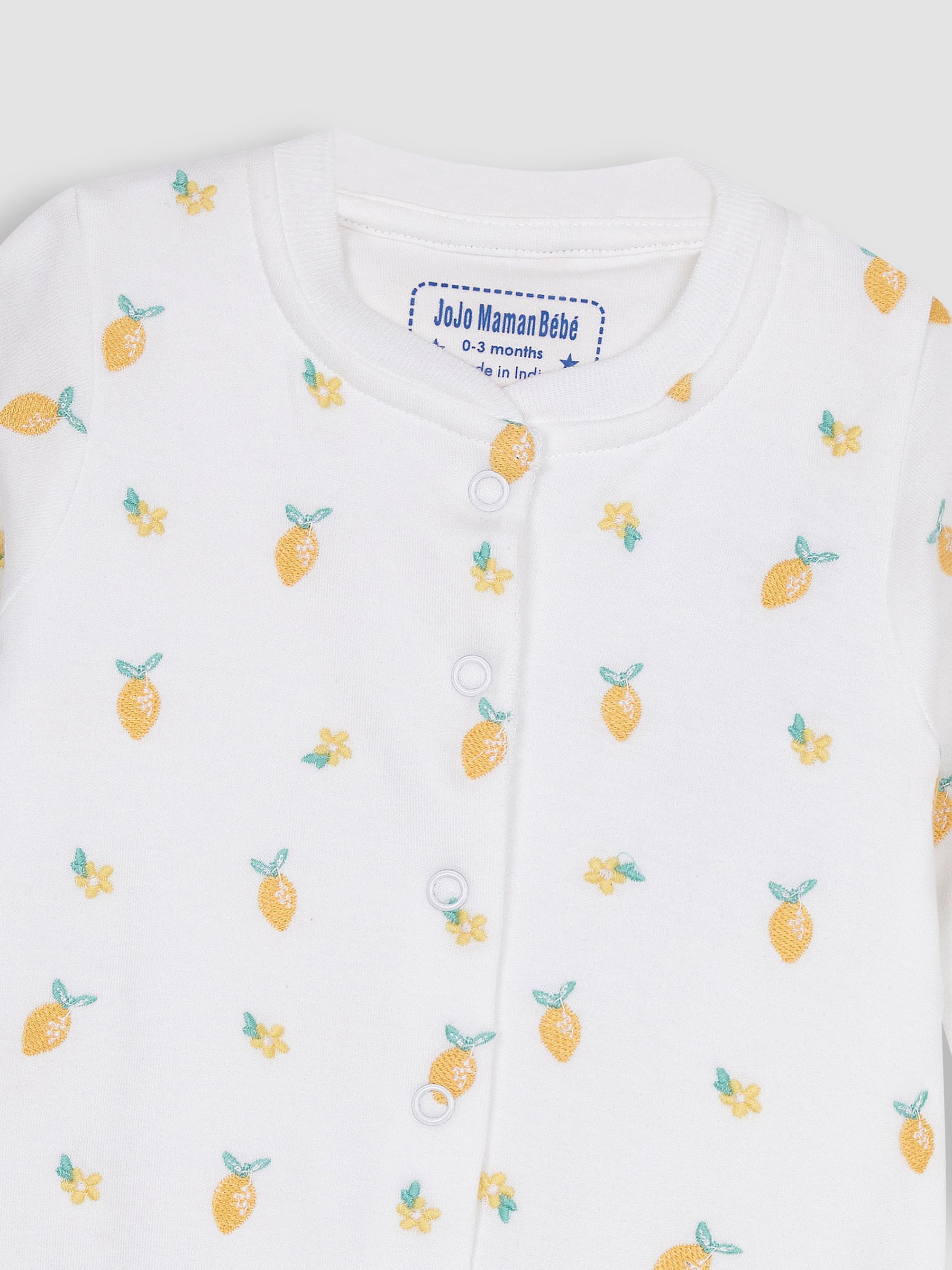 White Lemon Embroidered Cotton Baby Sleepsuit - Image 6 of 7