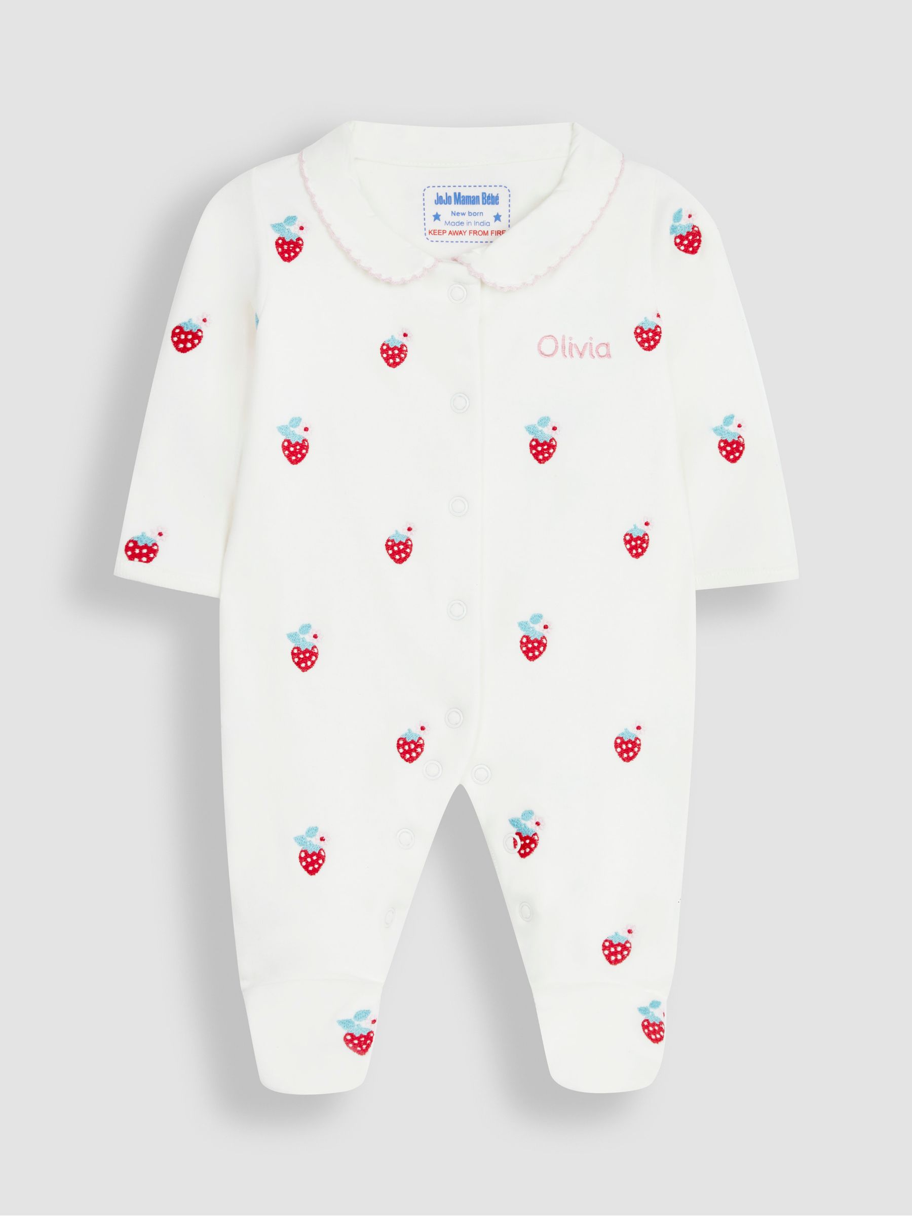 Red Strawberry Embroidered Cotton Baby Sleepsuit - Image 7 of 7 Red Strawberry Embroidered Cotton Baby Sleepsuit - Image 7 of 7