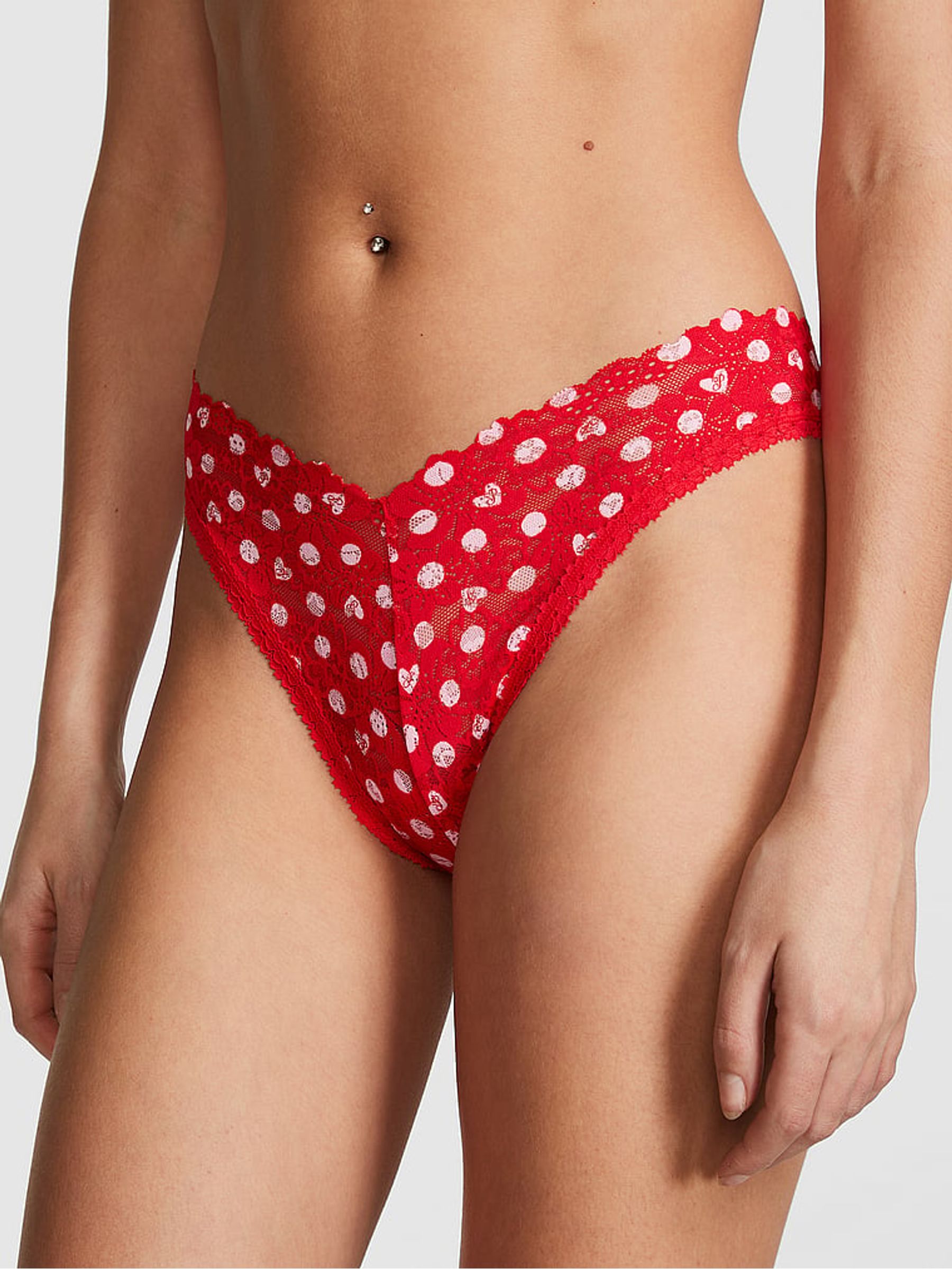Red Pepper Heart Dot Brazilian Lace Knickers - Image 1 of 4