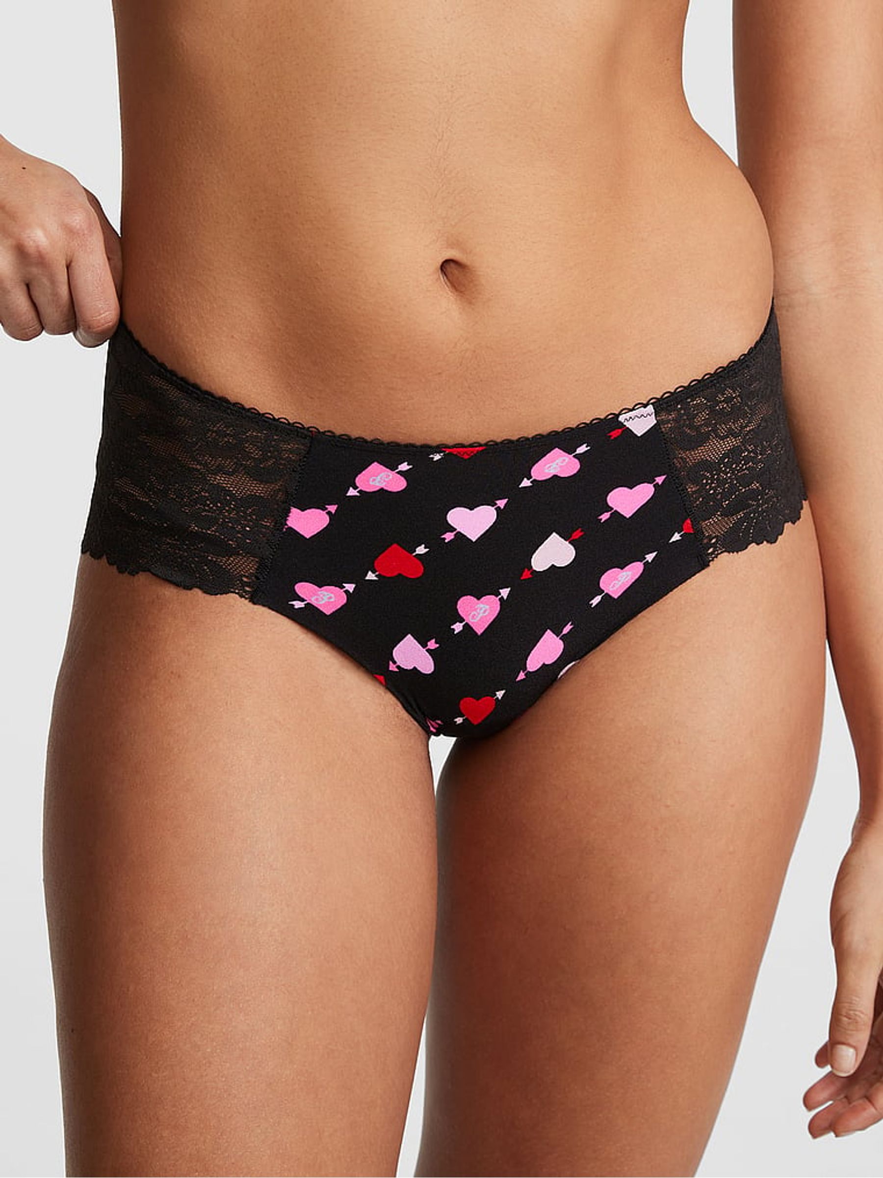 Pure Black Heart No Show Lace Trim Cheeky Knickers - Image 1 of 1