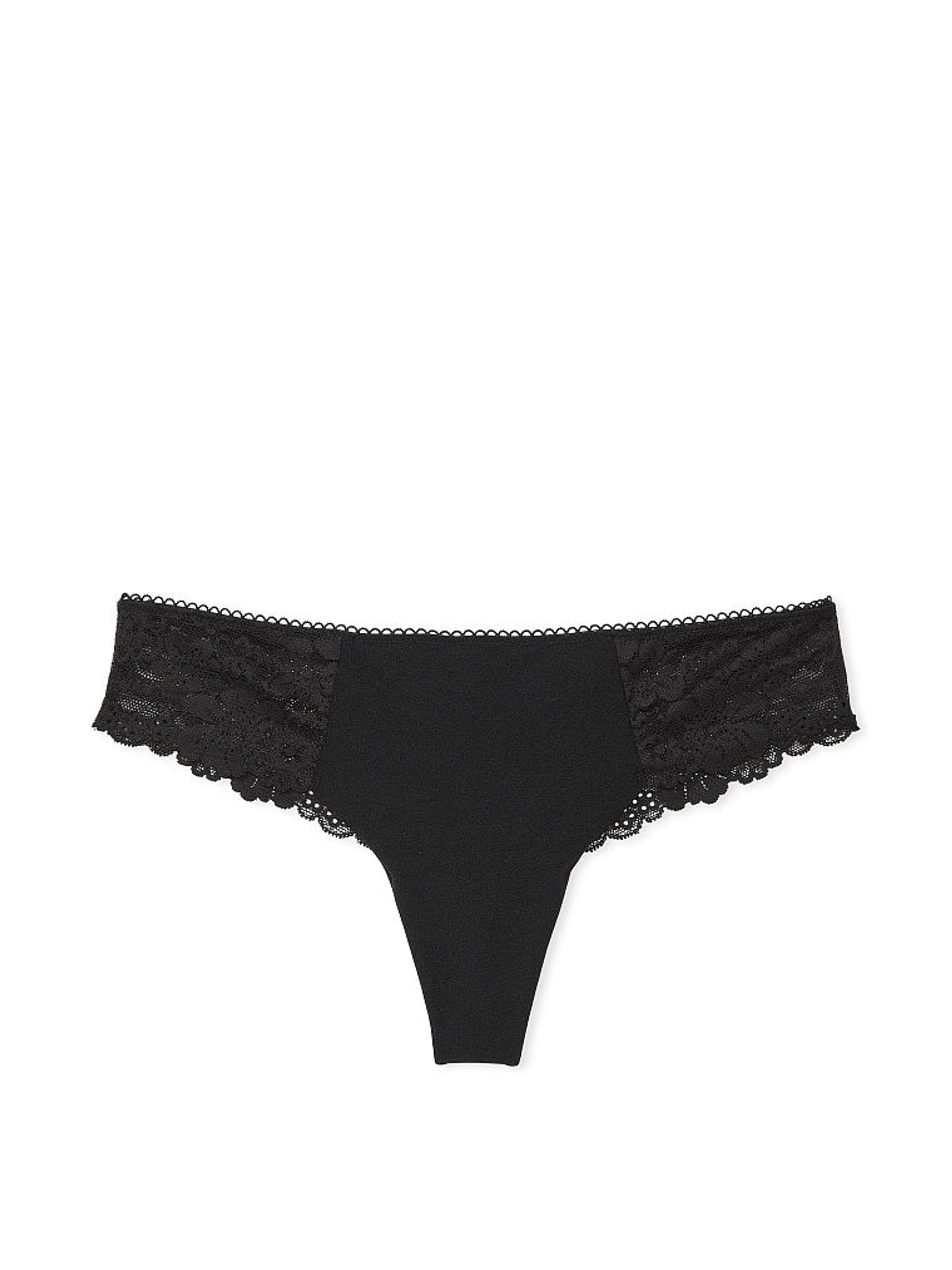 Pure Black No Show Lace Trim Thong Knickers - Image 3 of 3