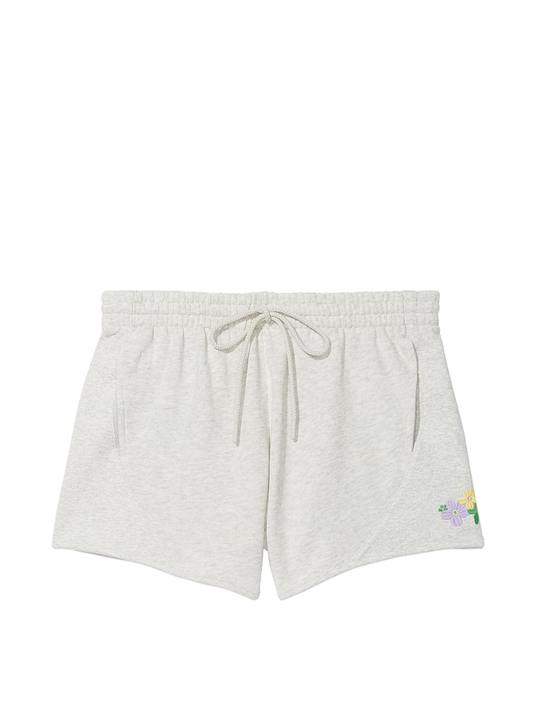 Wildflower Heather Stone Grey Ribbed Cotton Floral Embroidered Shorts - Image 4 of 4