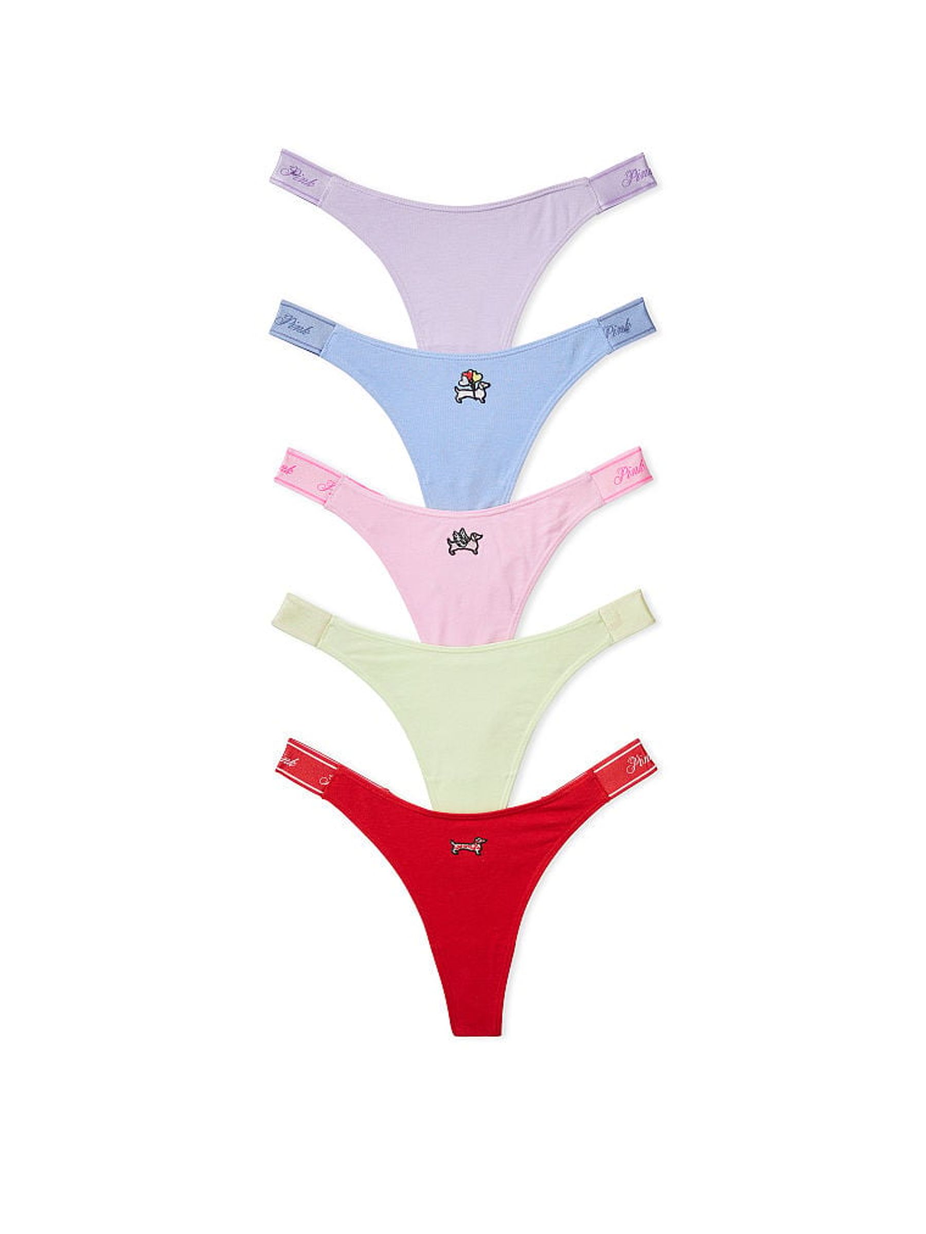 Purple/Blue/Pink/Yellow/Red Thong Logo 5 Pack Knickers - Image 1 of 1