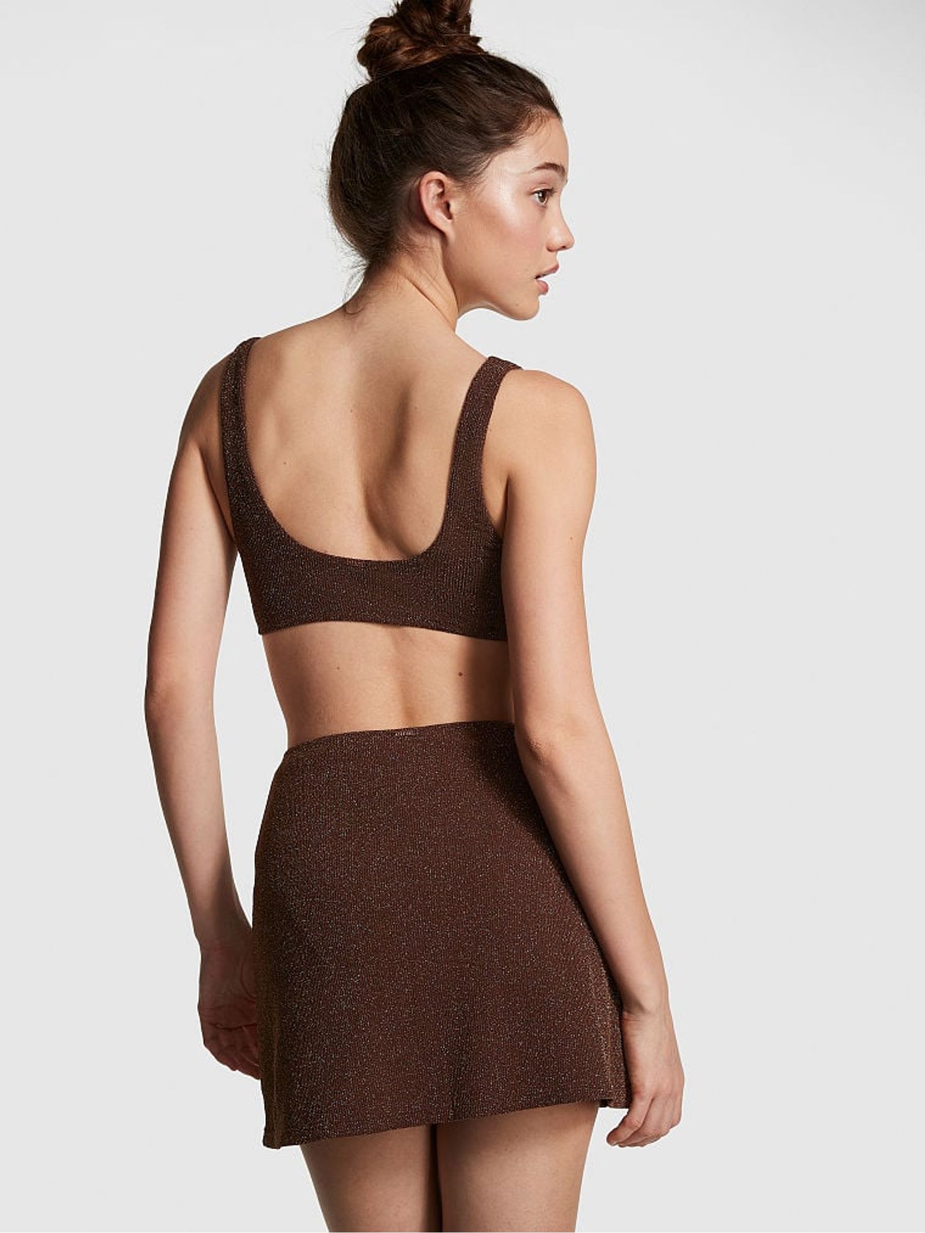 Ganache Brown Shimmer Swim Mini Skirt - Image 2 of 3