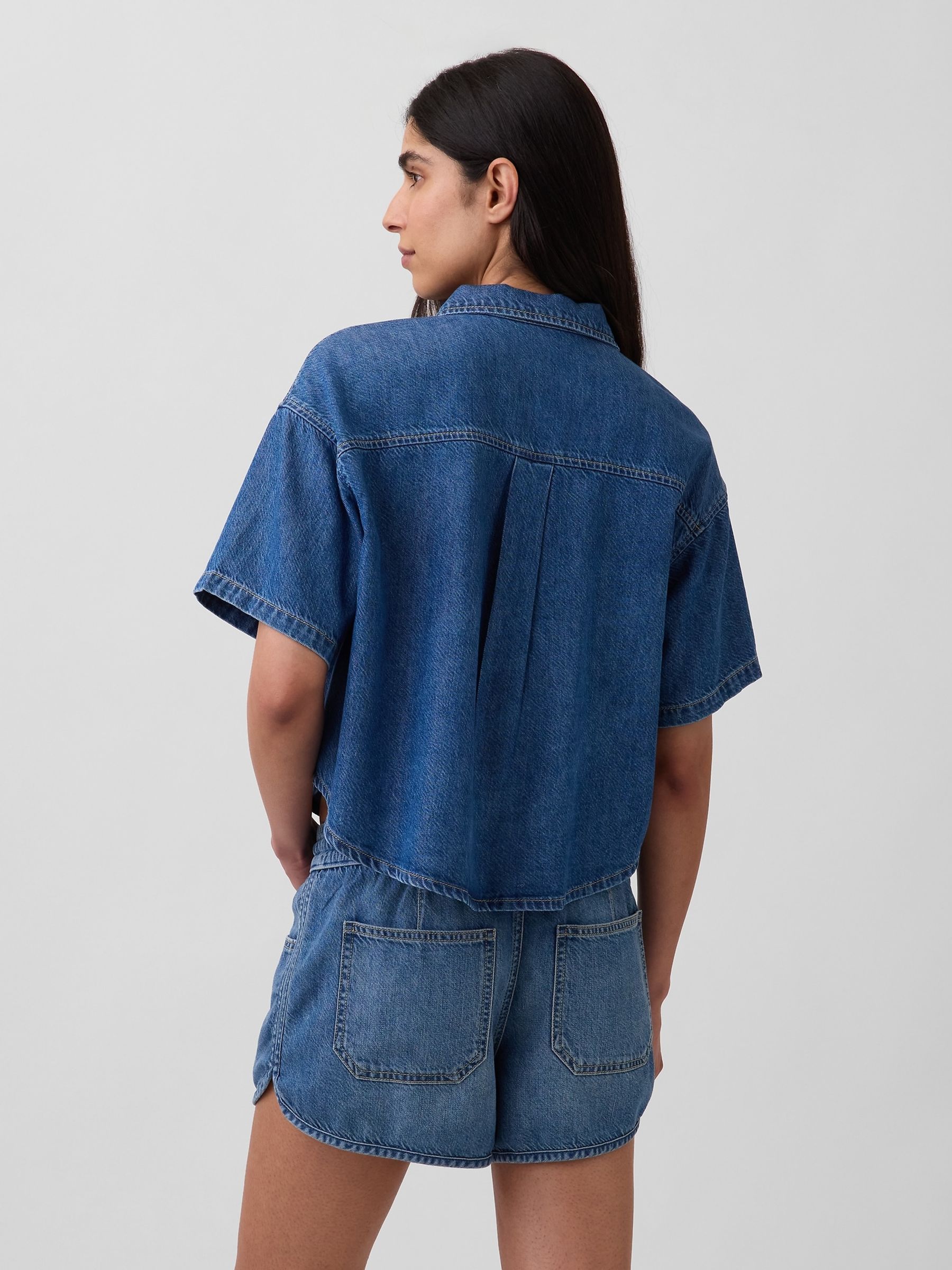 Medium Wash UltraSoft Denim Oversized Short Sleeve Shirt - Image 2 of 4