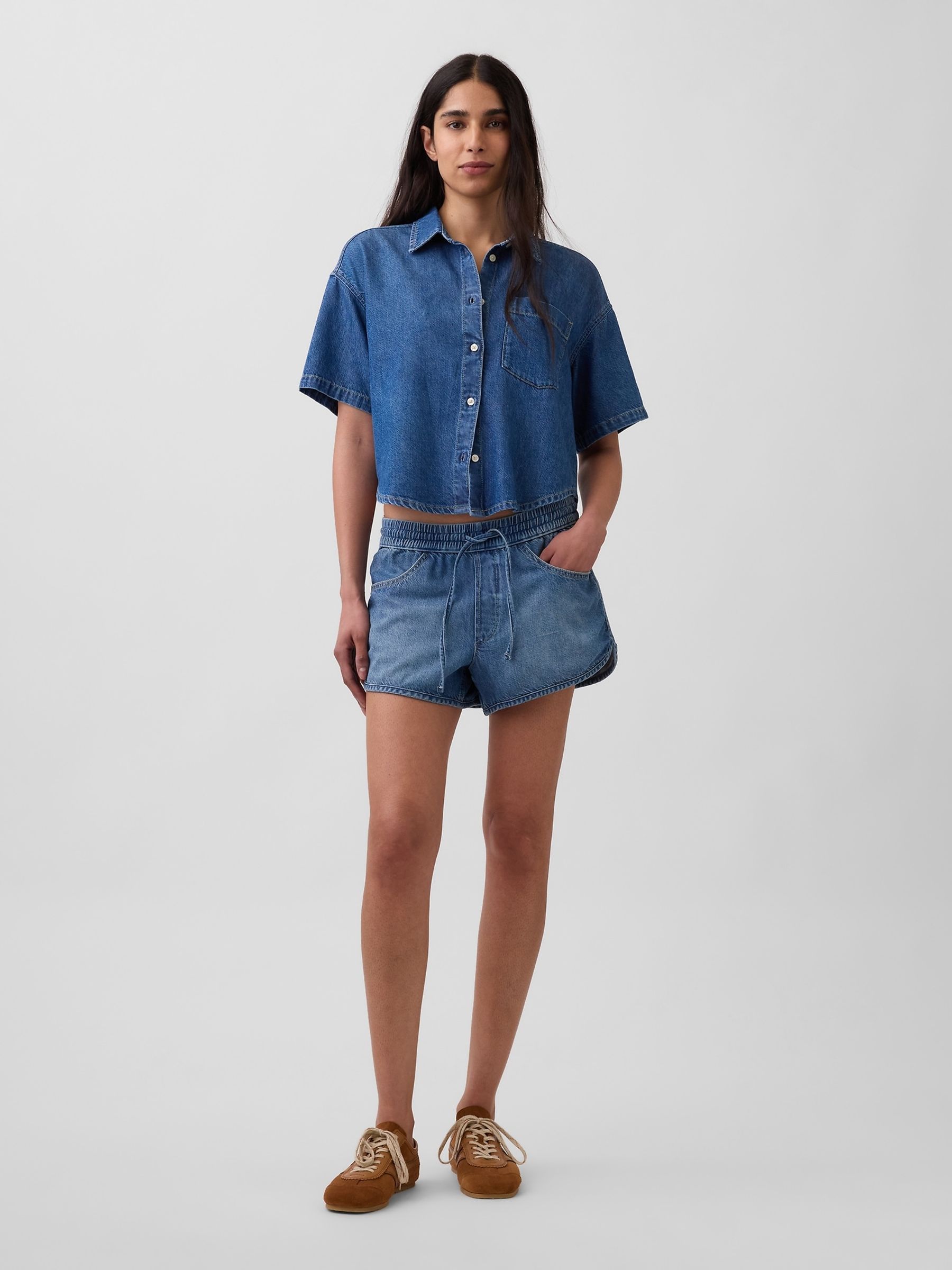 Medium Wash UltraSoft Denim Oversized Short Sleeve Shirt - Image 3 of 4