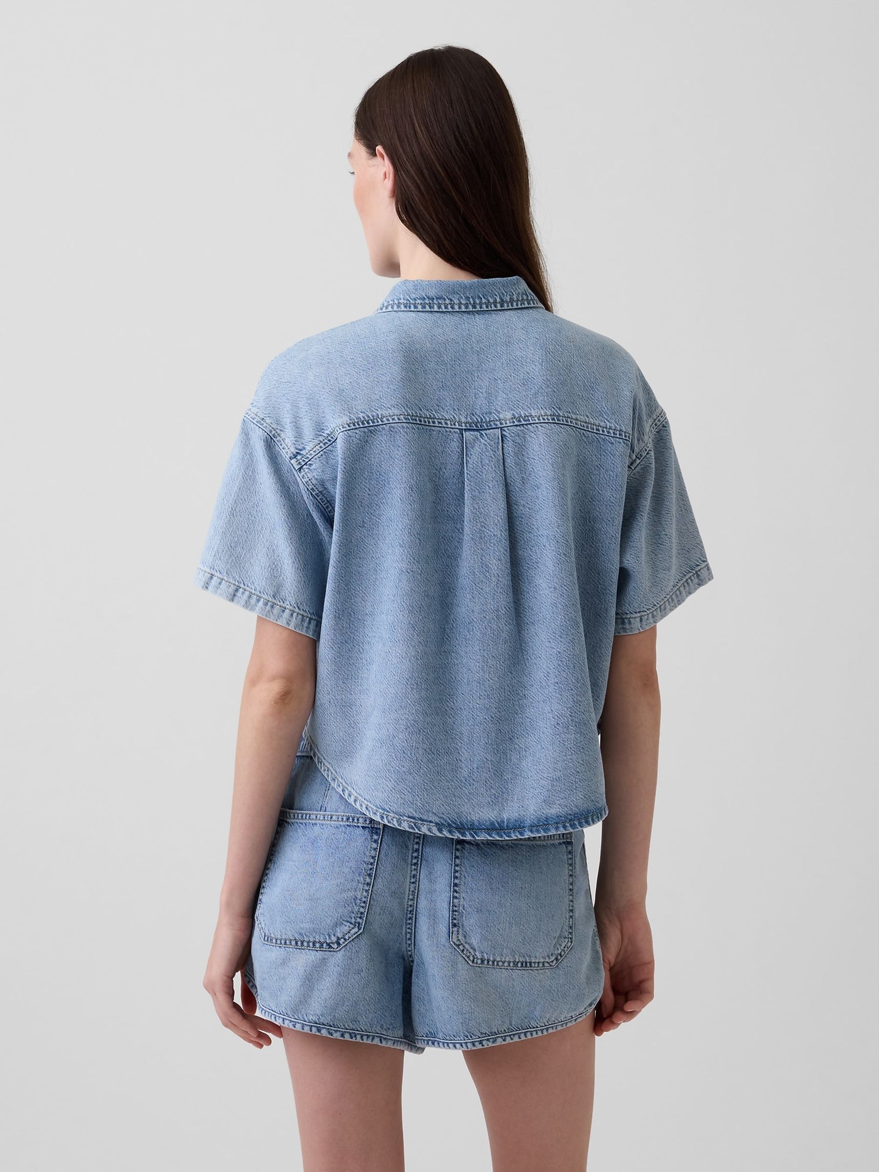Light Wash UltraSoft Denim Oversized Short Sleeve Shirt - Image 2 of 4