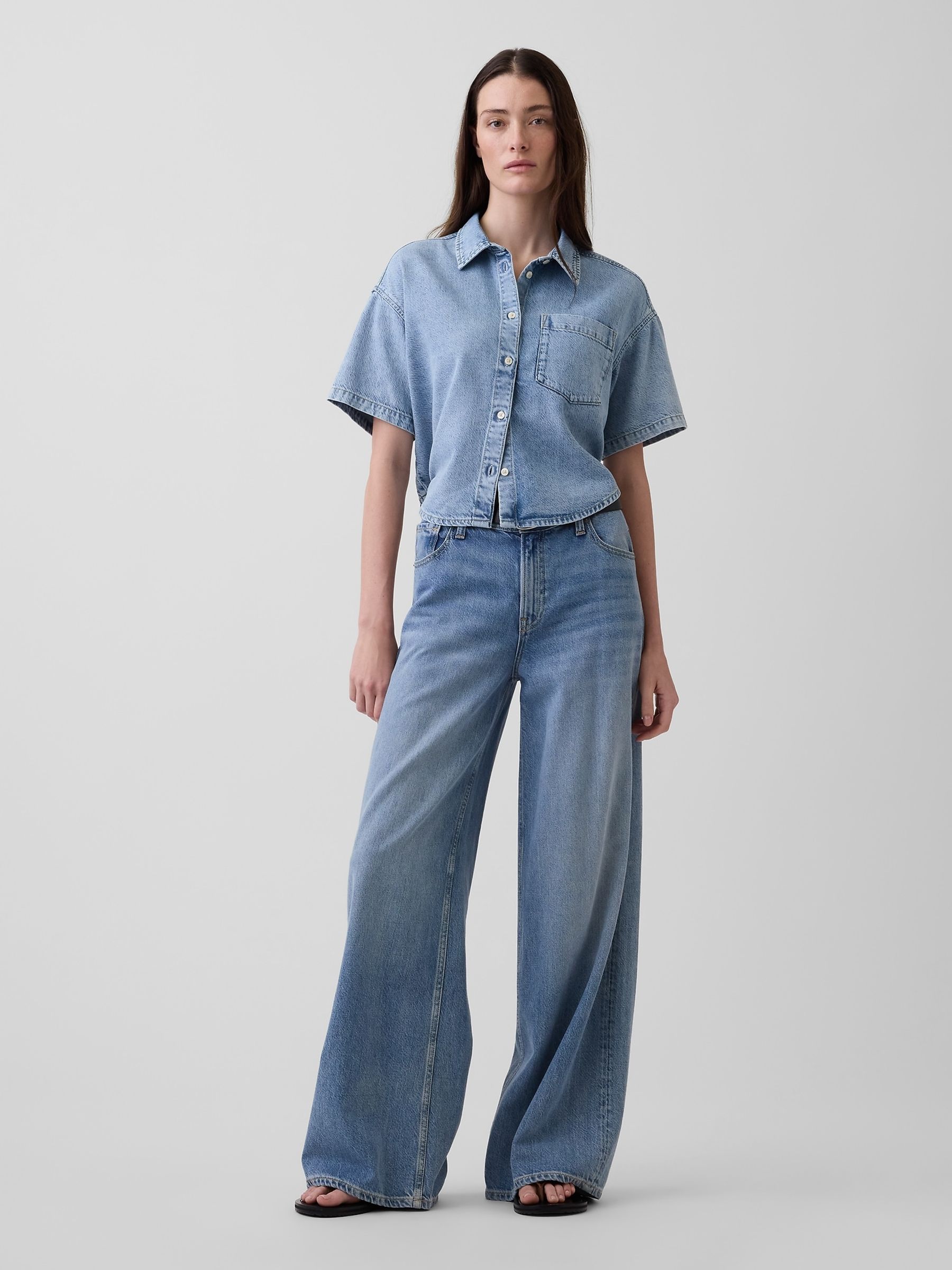 Light Wash UltraSoft Denim Oversized Short Sleeve Shirt - Image 3 of 4