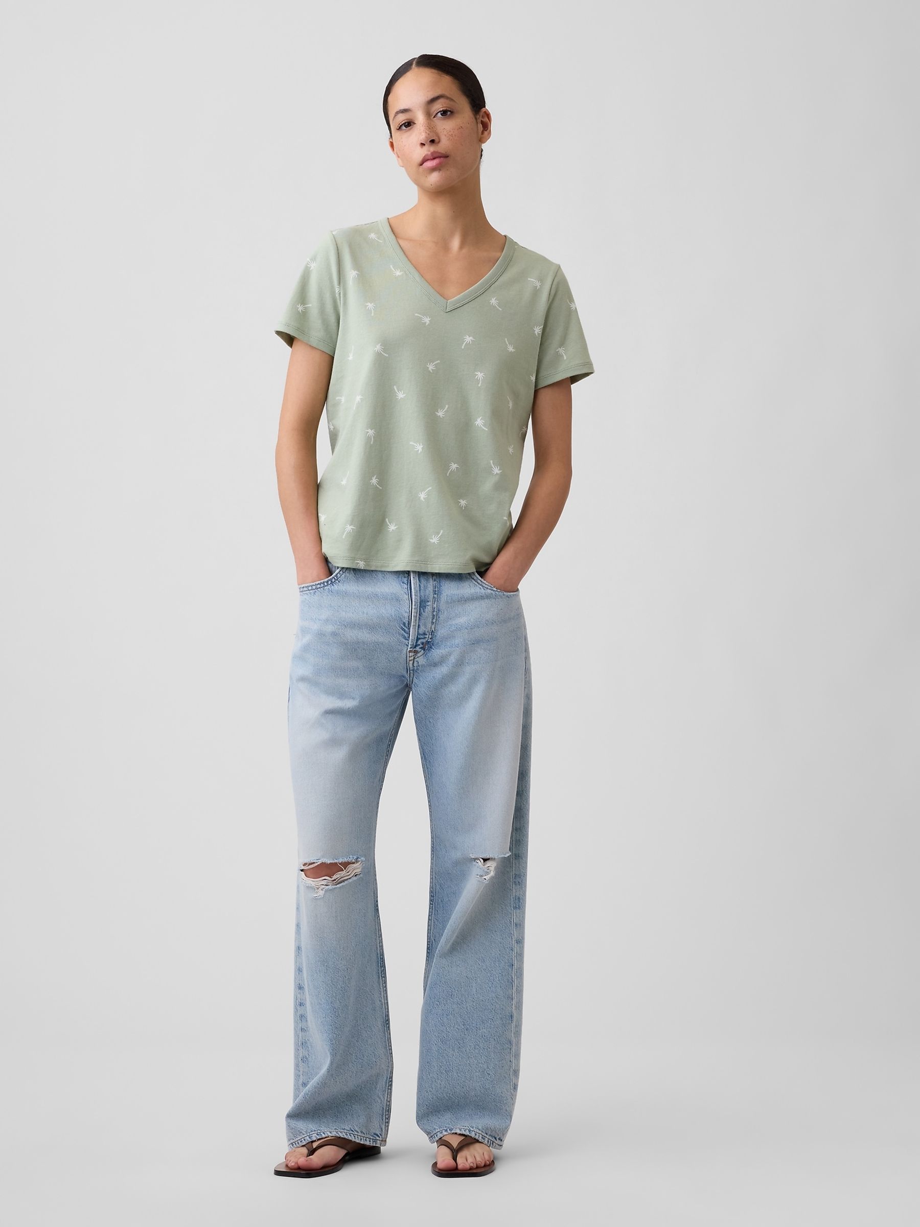 Green Palm Favorite Print V-Neck Short Sleeve T-Shirt - Image 3 of 5