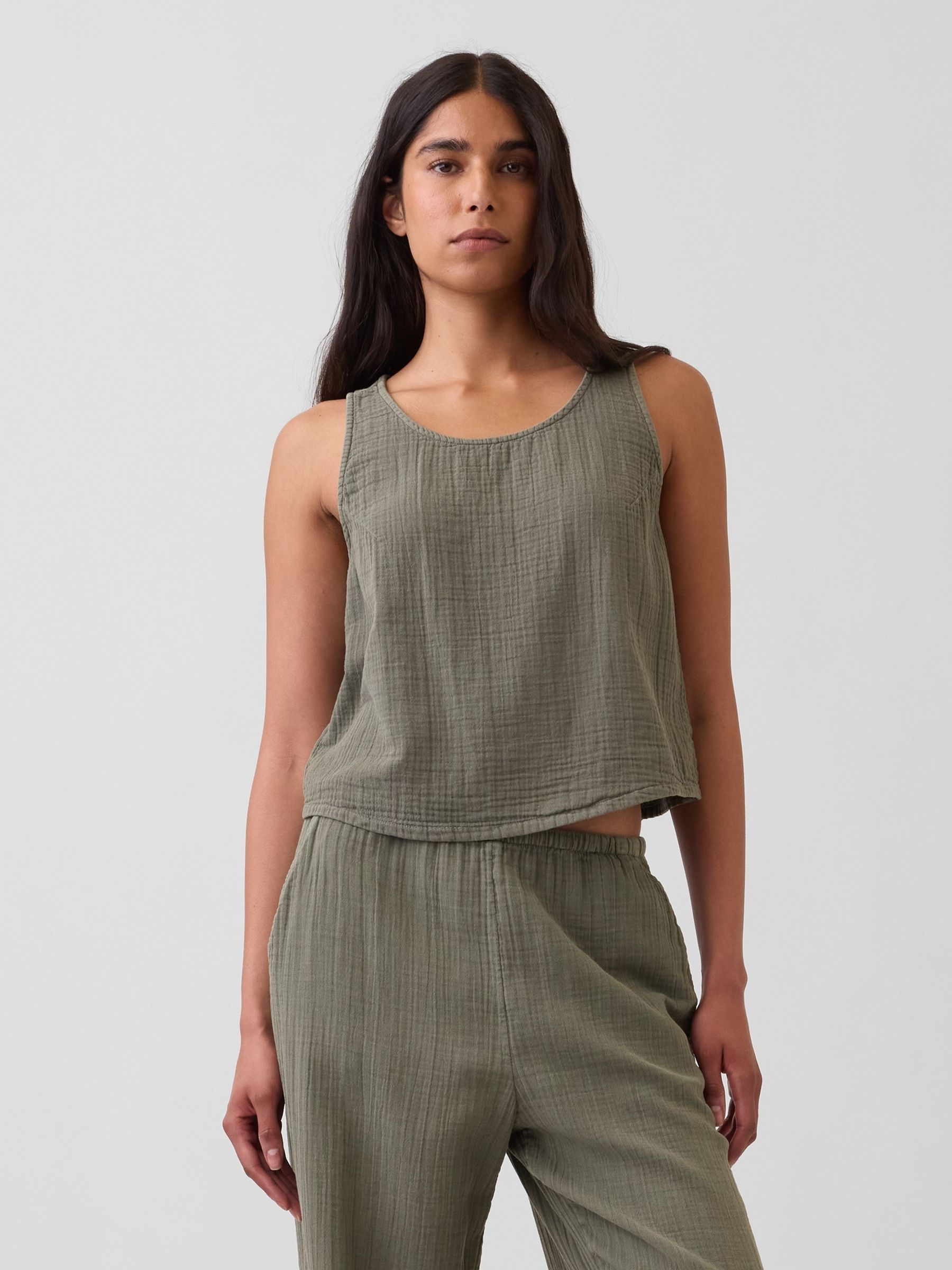 Khaki Green Gauze Racer Shell Vest - Image 1 of 4
