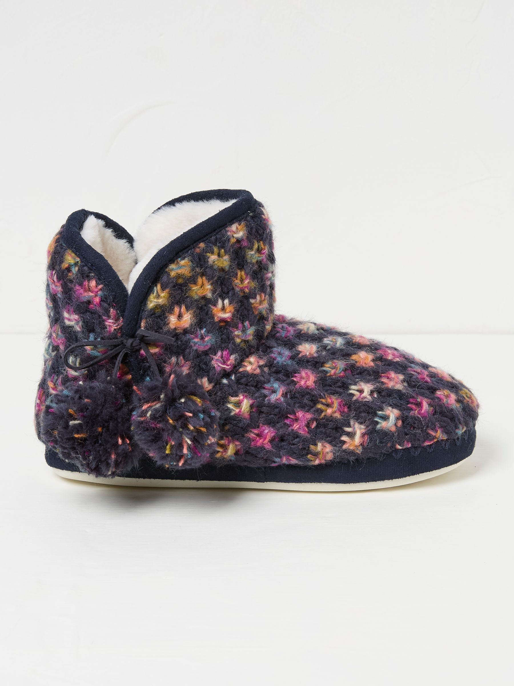 Sara Navy Knit Slippers Boots - Image 1 of 3