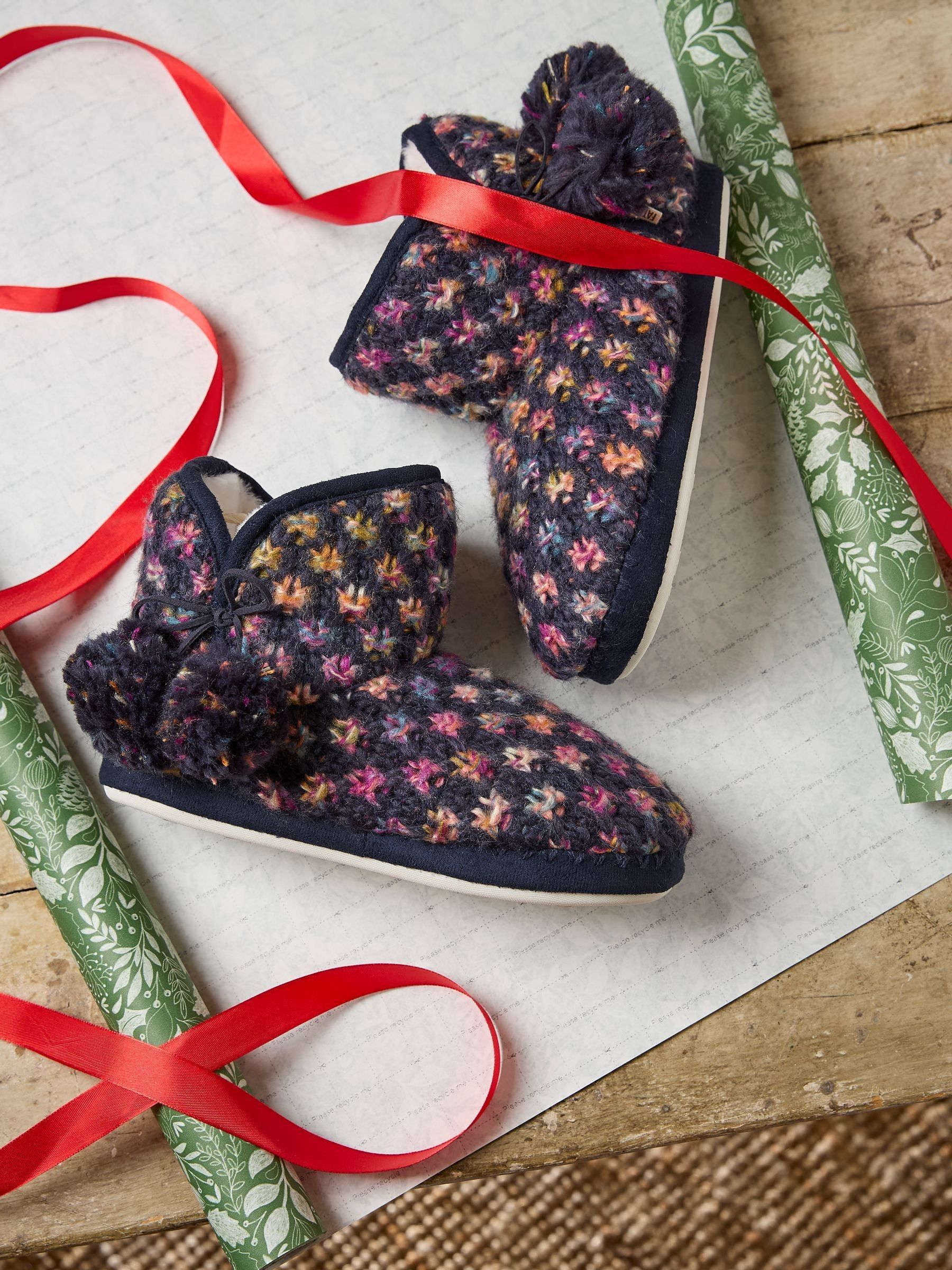 Sara Navy Knit Slippers Boots - Image 2 of 3