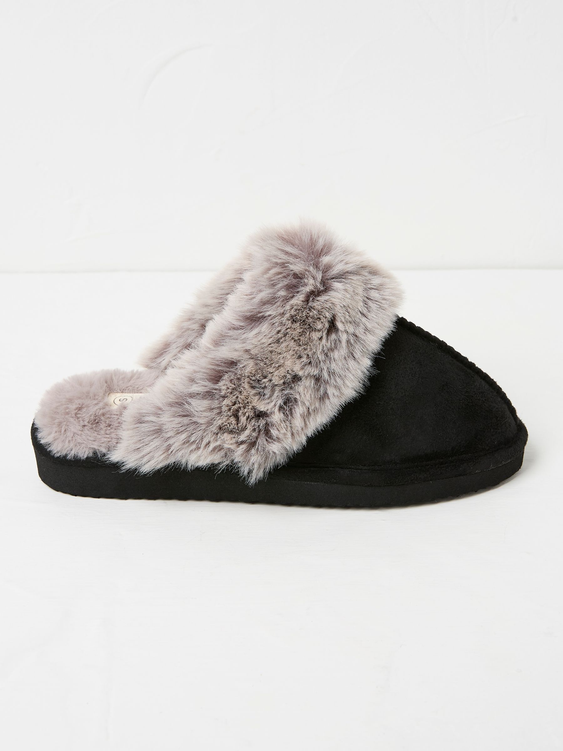 Kaia Black Faux Fur Cuff Mules - Image 1 of 2