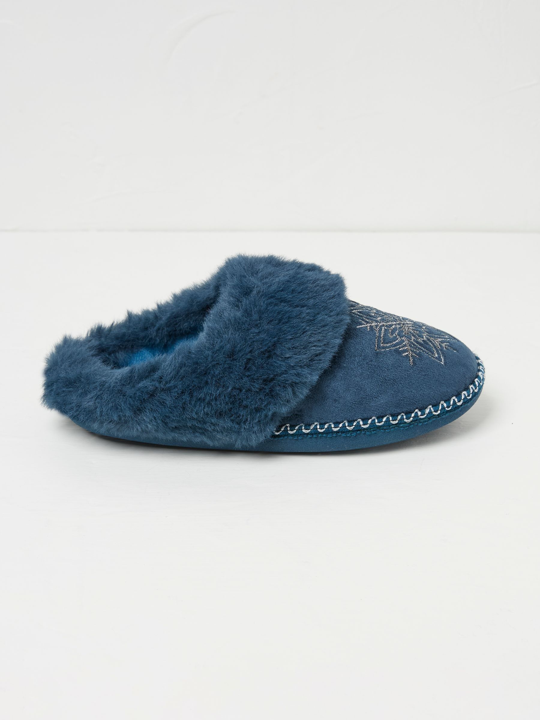 Maia Dark Teal Blue Snowflake Mules - Image 1 of 2