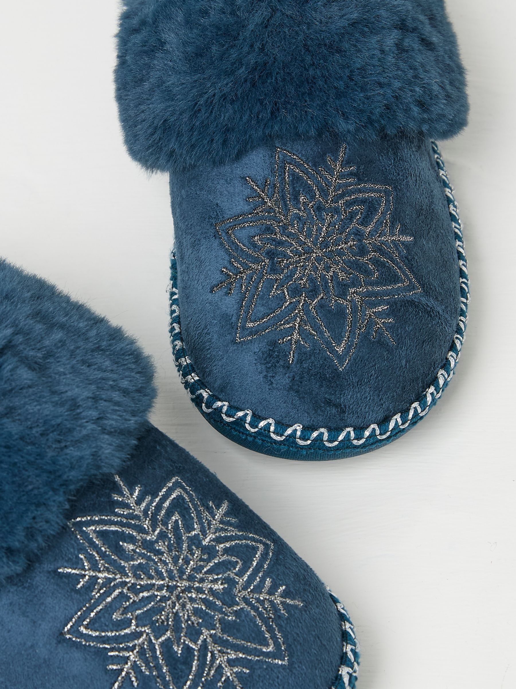 Maia Dark Teal Blue Snowflake Mules - Image 2 of 2
