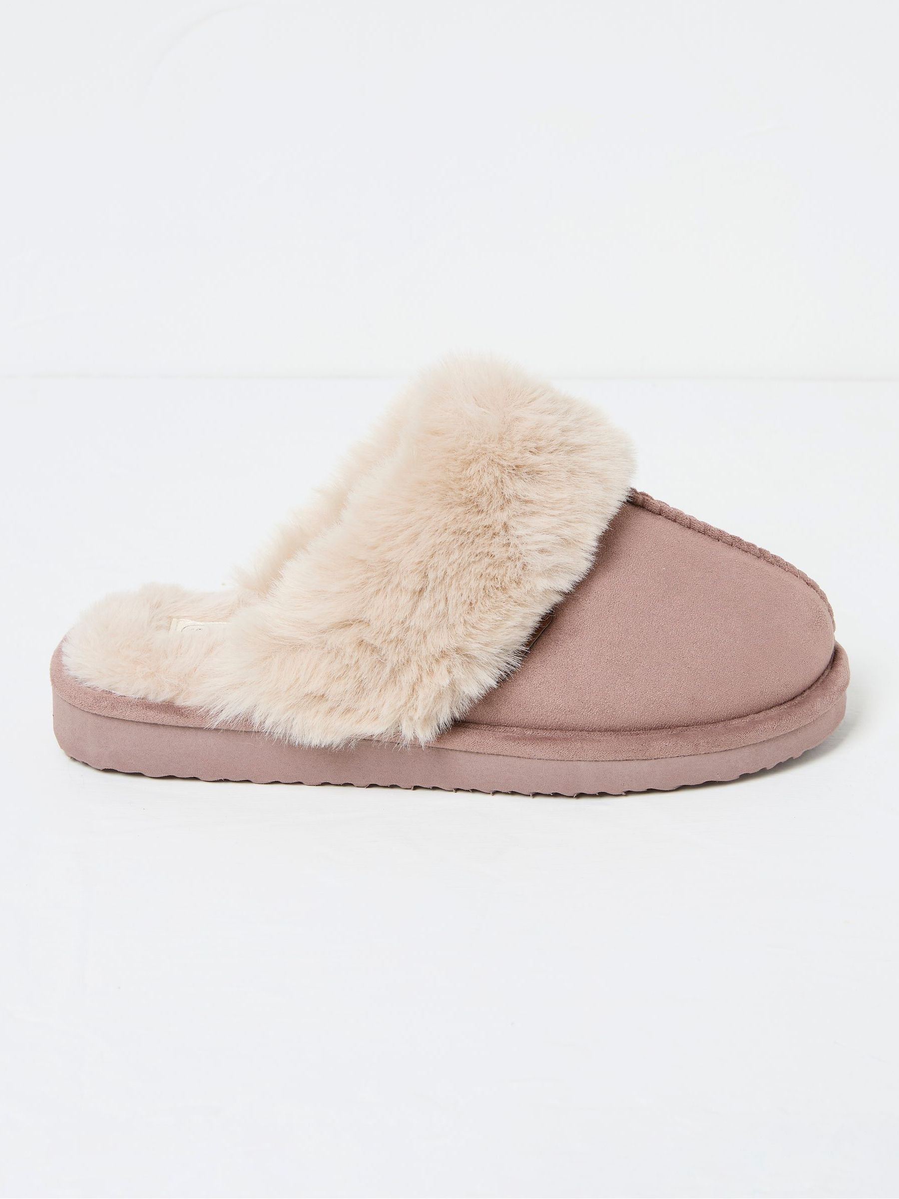 Kaia Dark Natural Faux Fur Cuff Mules - Image 1 of 2 Kaia Dark Natural Faux Fur Cuff Mules - Image 1 of 2