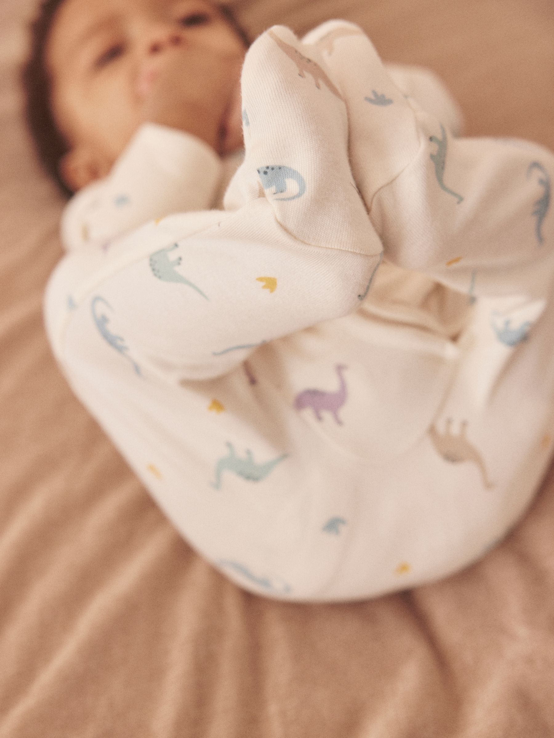 MORI Cream Dinosaur Print Supersoft 2 Way Zip-Up Sleepsuit - Image 3 of 4