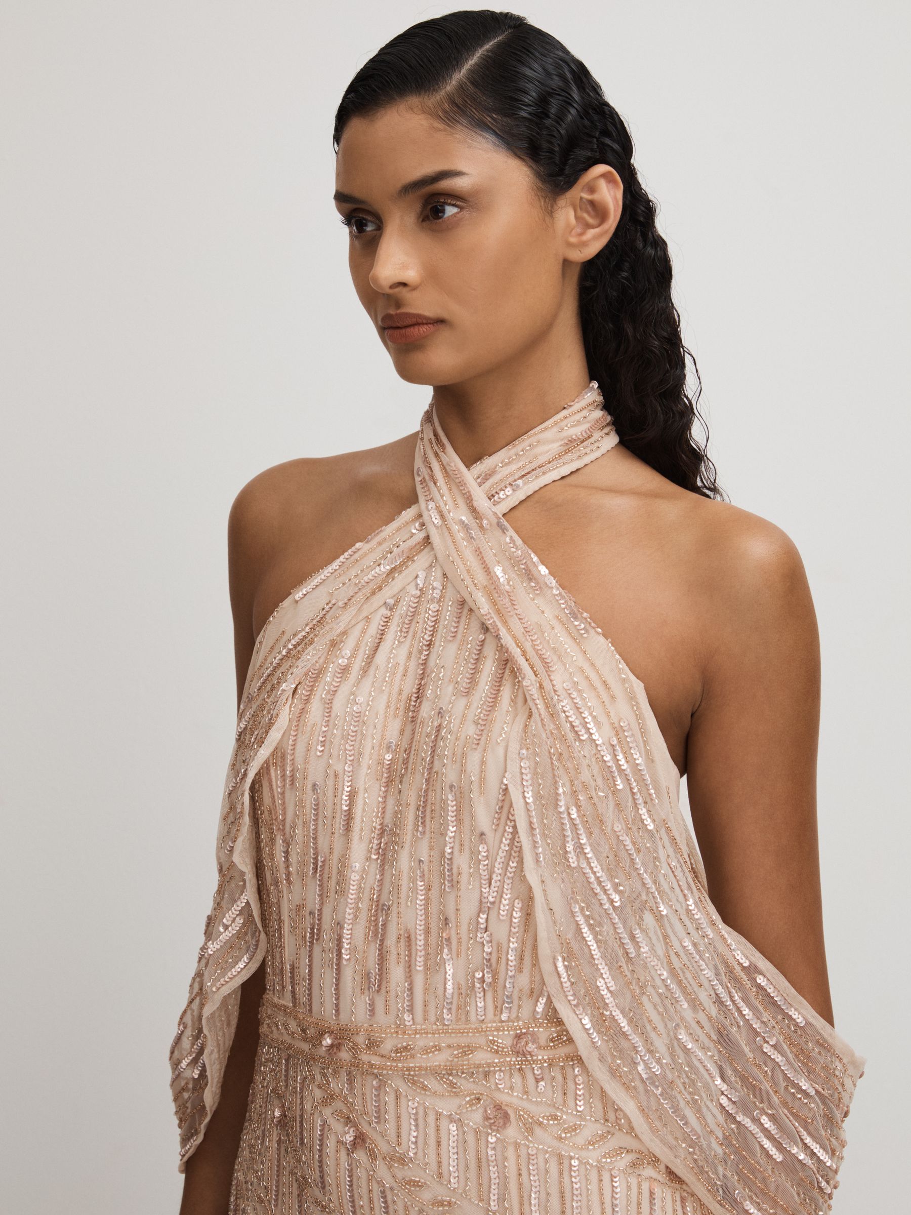 Ava Nude Raishma Nude Embellished Cross Front Maxi Dress - Image 3 of 5