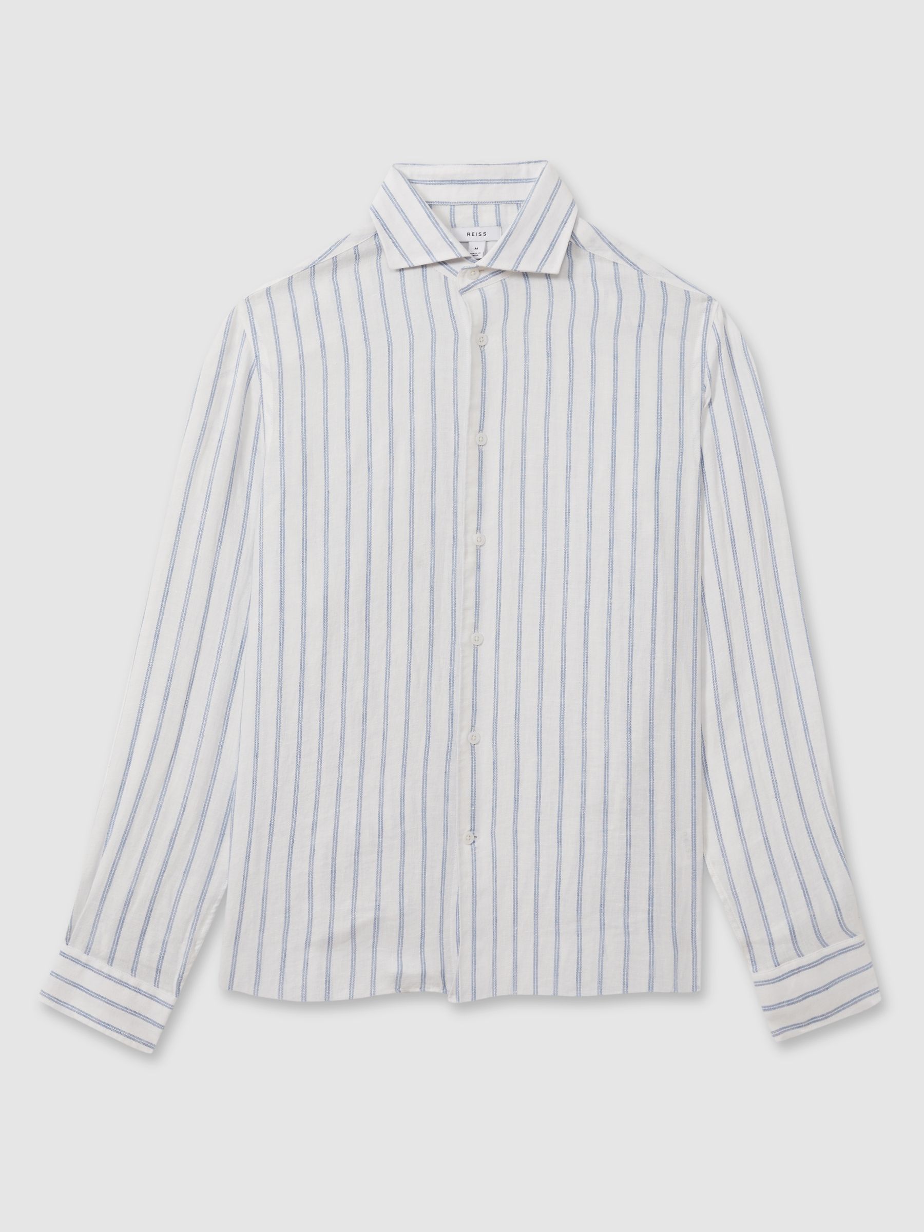 Linen Button-Through Shirt in Blue Stripe - Image 2 of 6
